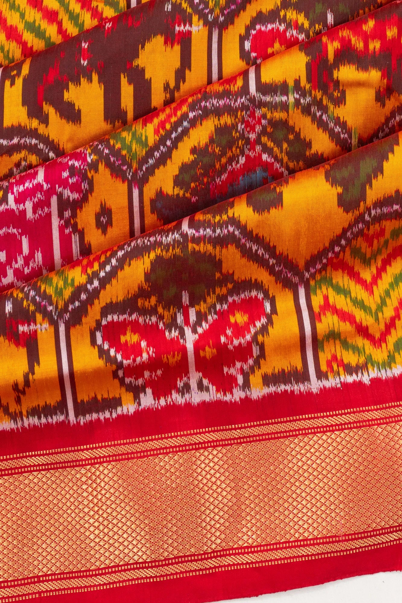 Pochampally Silk Ikat Mustard Yellow Saree