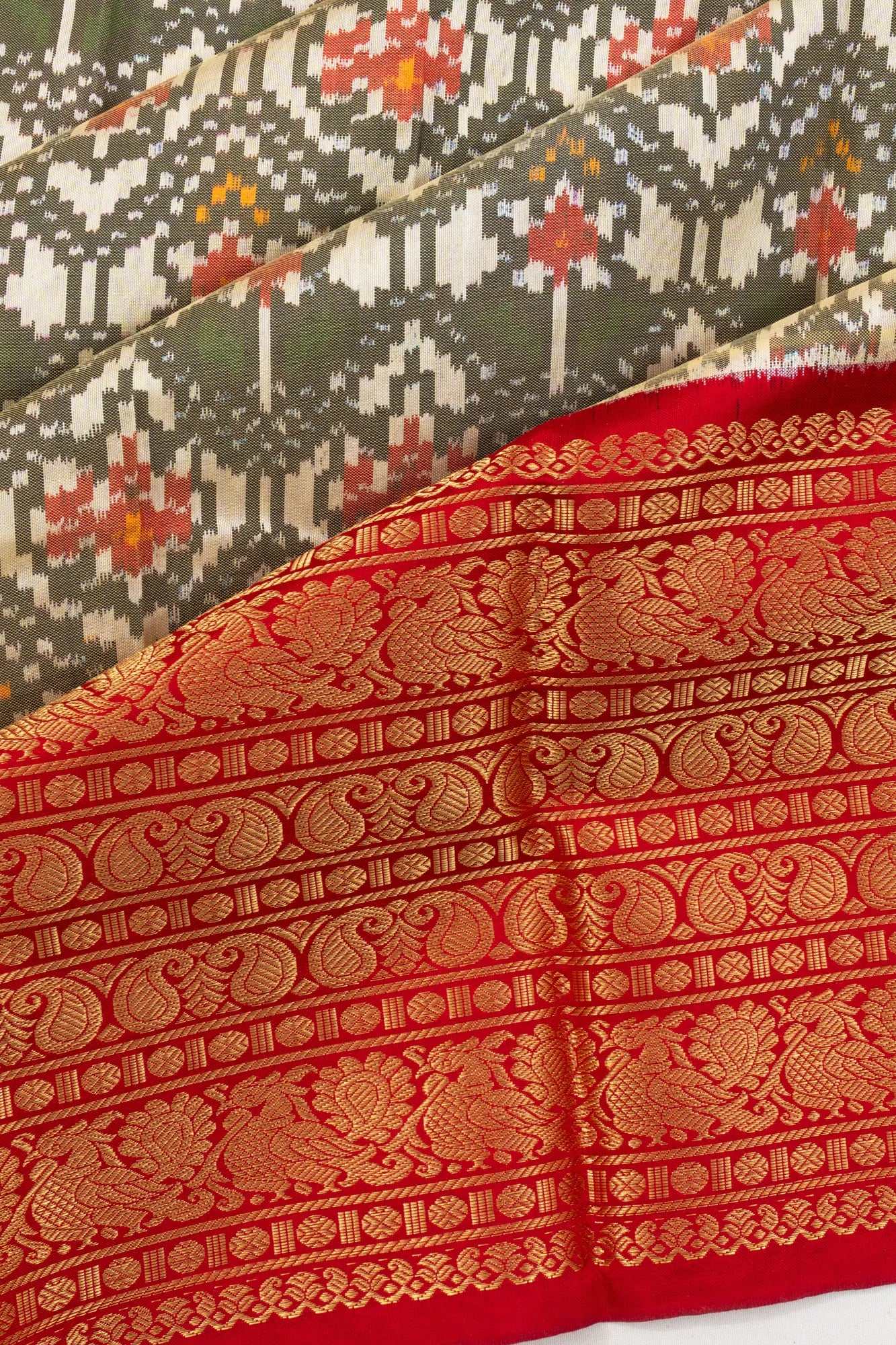 Kanchipuram Silk Ikat White Saree