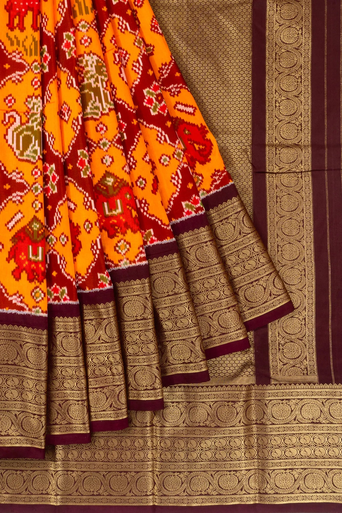 Kanchipuram Silk Ikat Yellow Saree