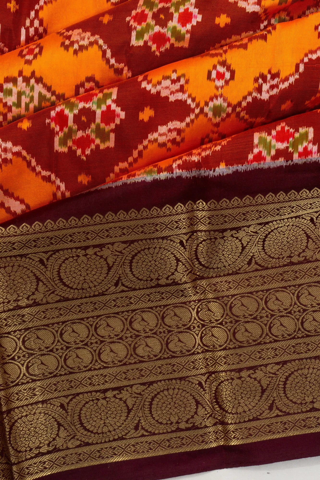 Kanchipuram Silk Ikat Yellow Saree
