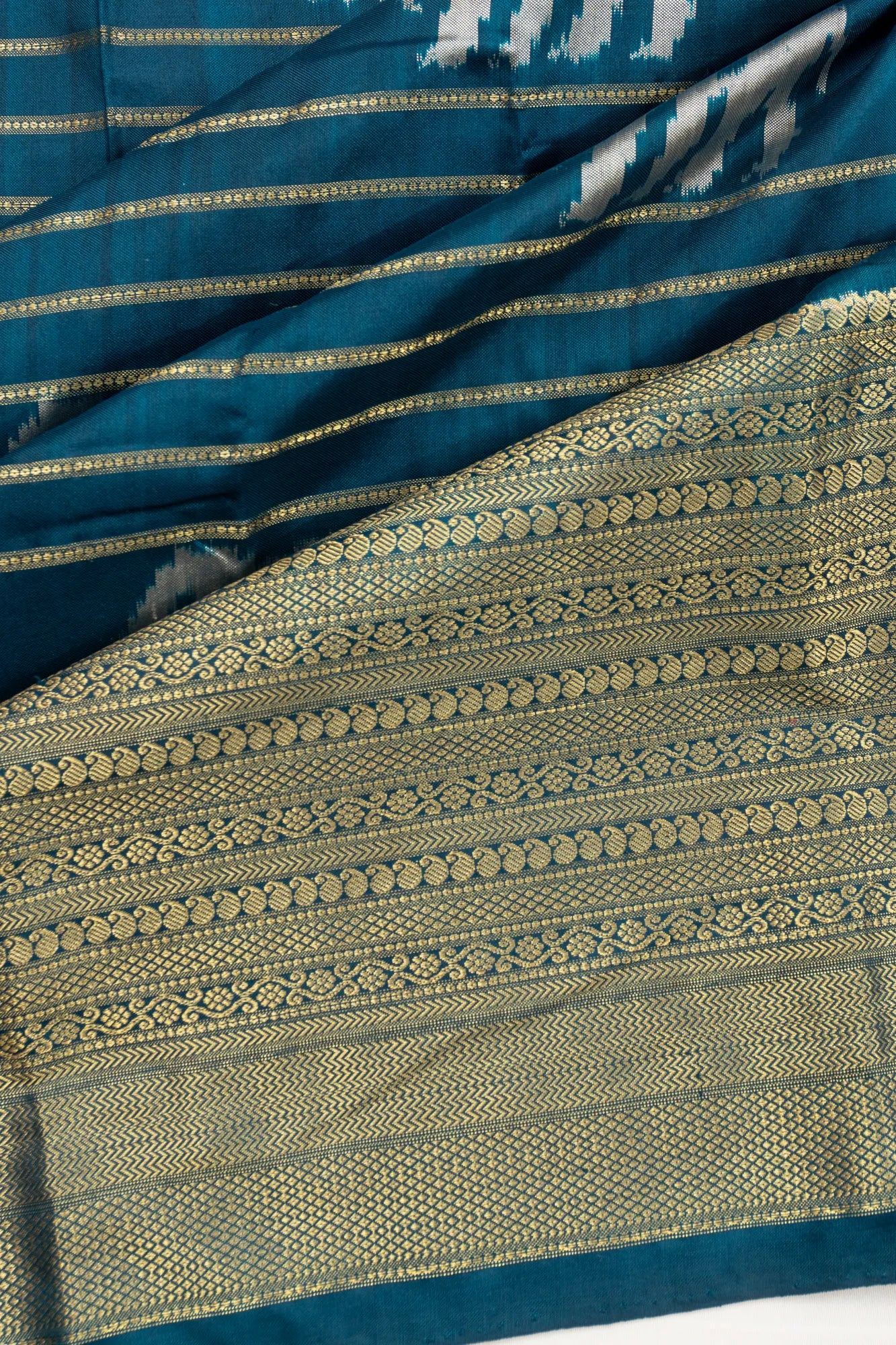 Kanchipuram Silk Ikat Teal Blue Saree