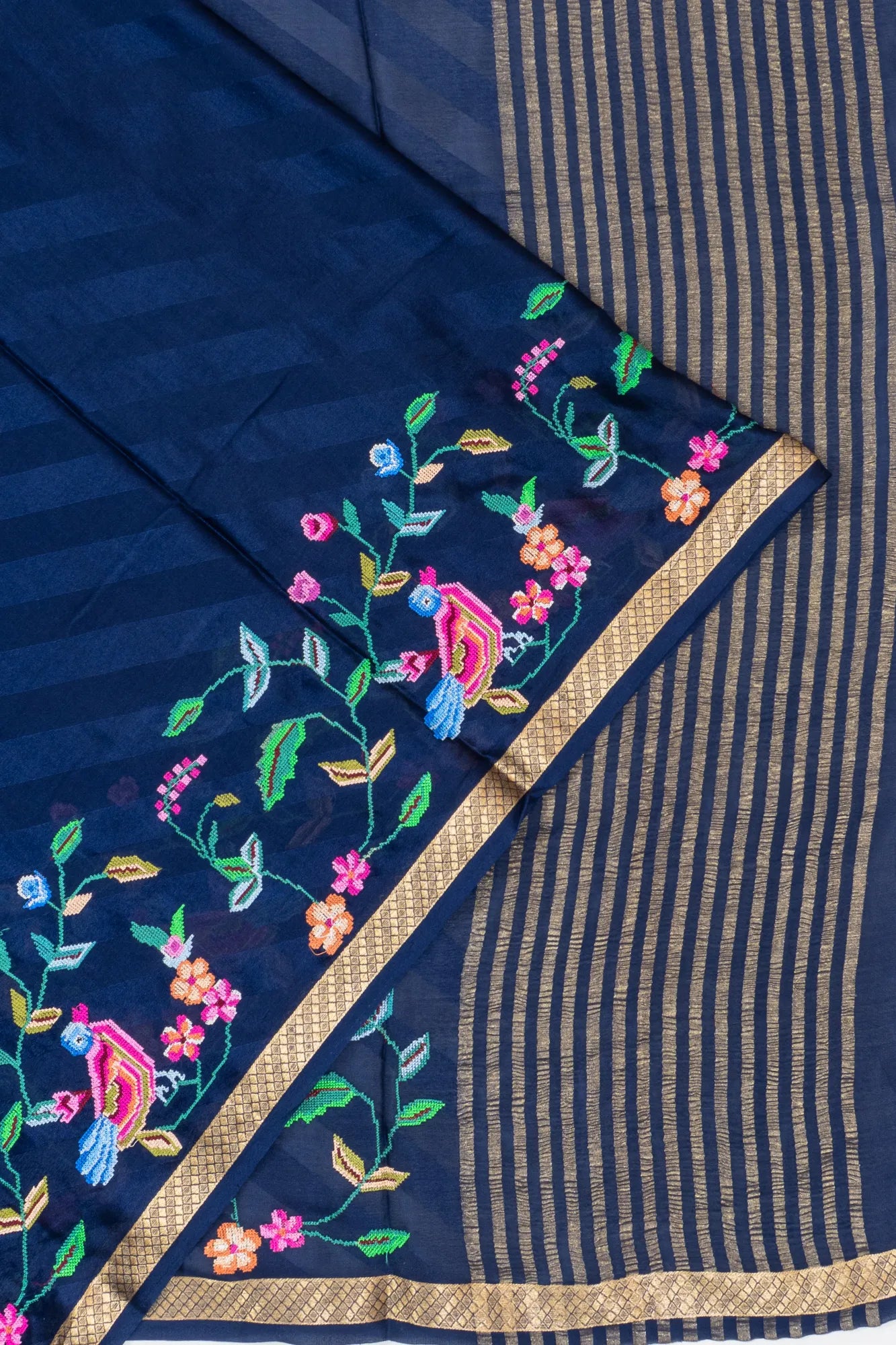 Crepe Georgette Embroidery Dark Blue Saree