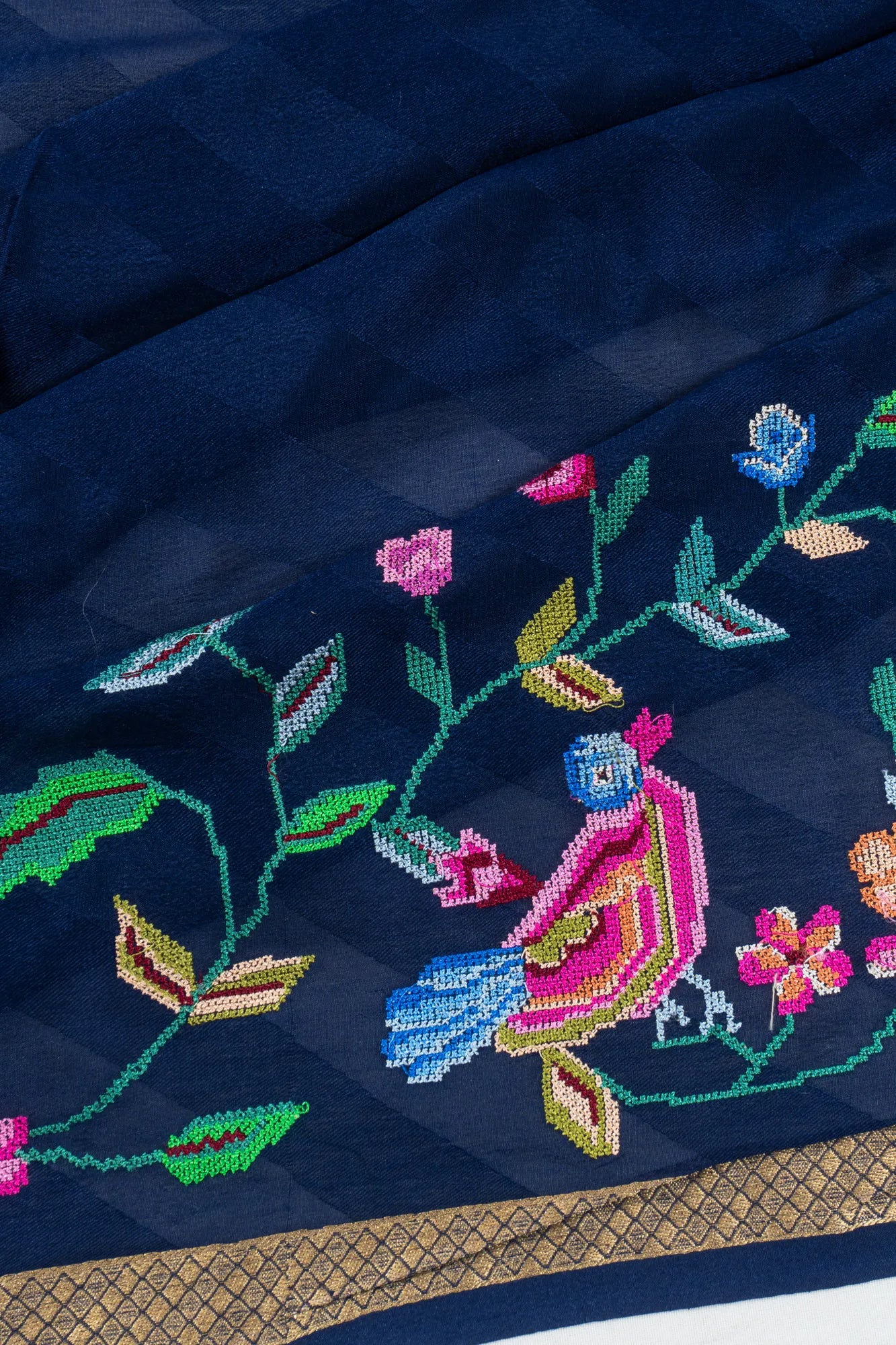 Crepe Georgette Embroidery Dark Blue Saree