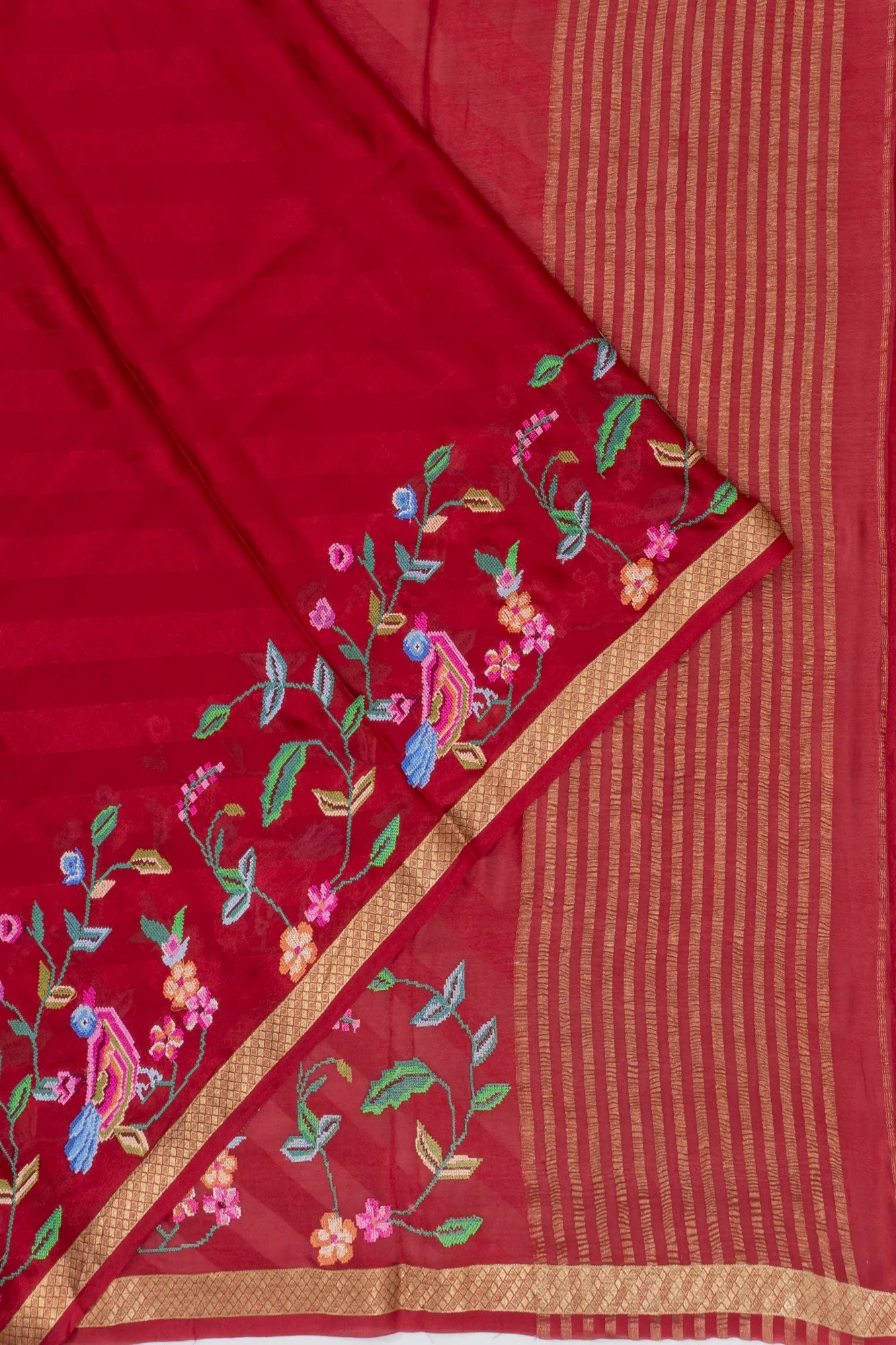 Crepe Georgette Embroidery Red Saree