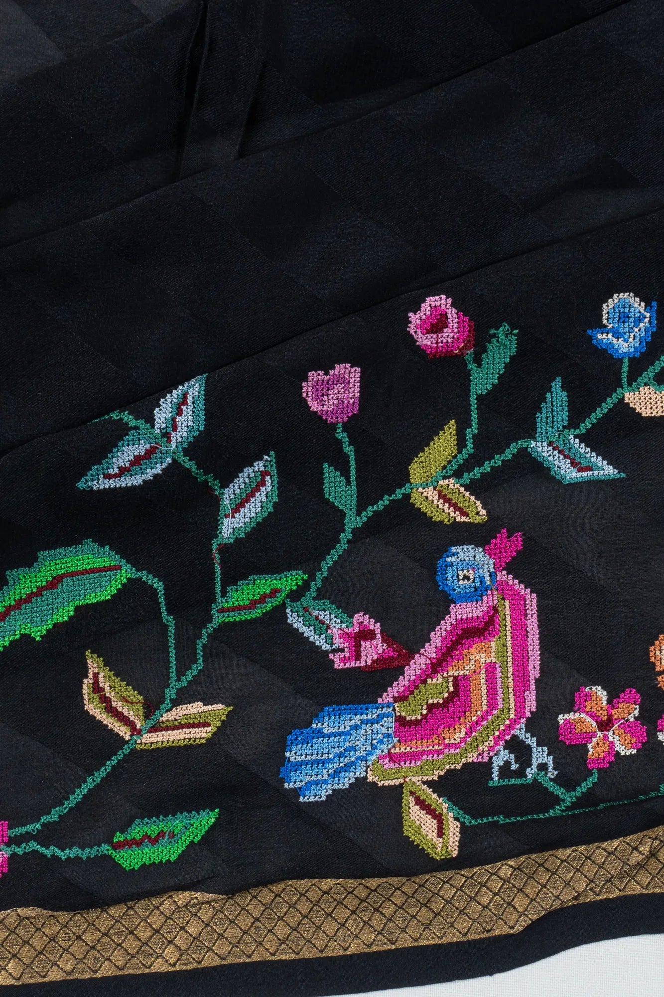 Crepe Georgette Embroidery Black Saree