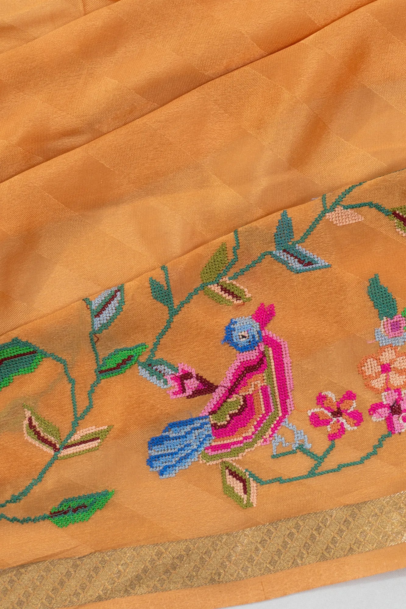 Crepe Georgette Embroidery Peach Saree