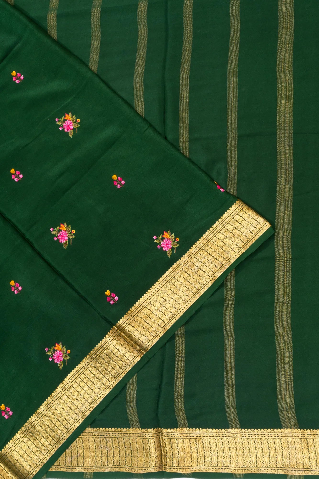 Crepe Georgette Embroidery Butta Bottle Green Saree