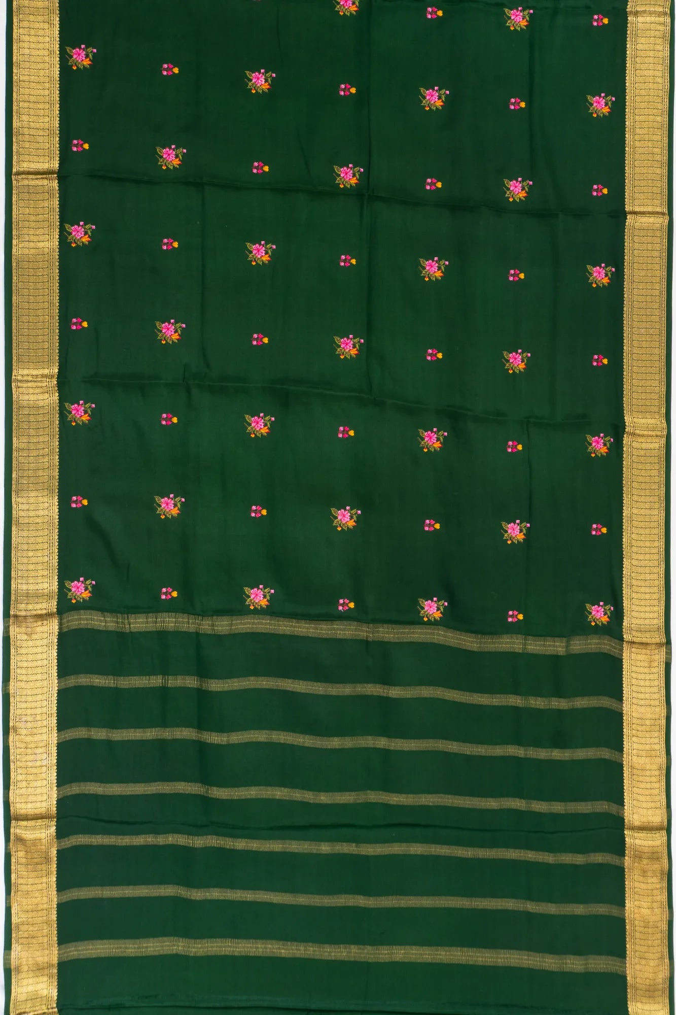 Crepe Georgette Embroidery Butta Bottle Green Saree