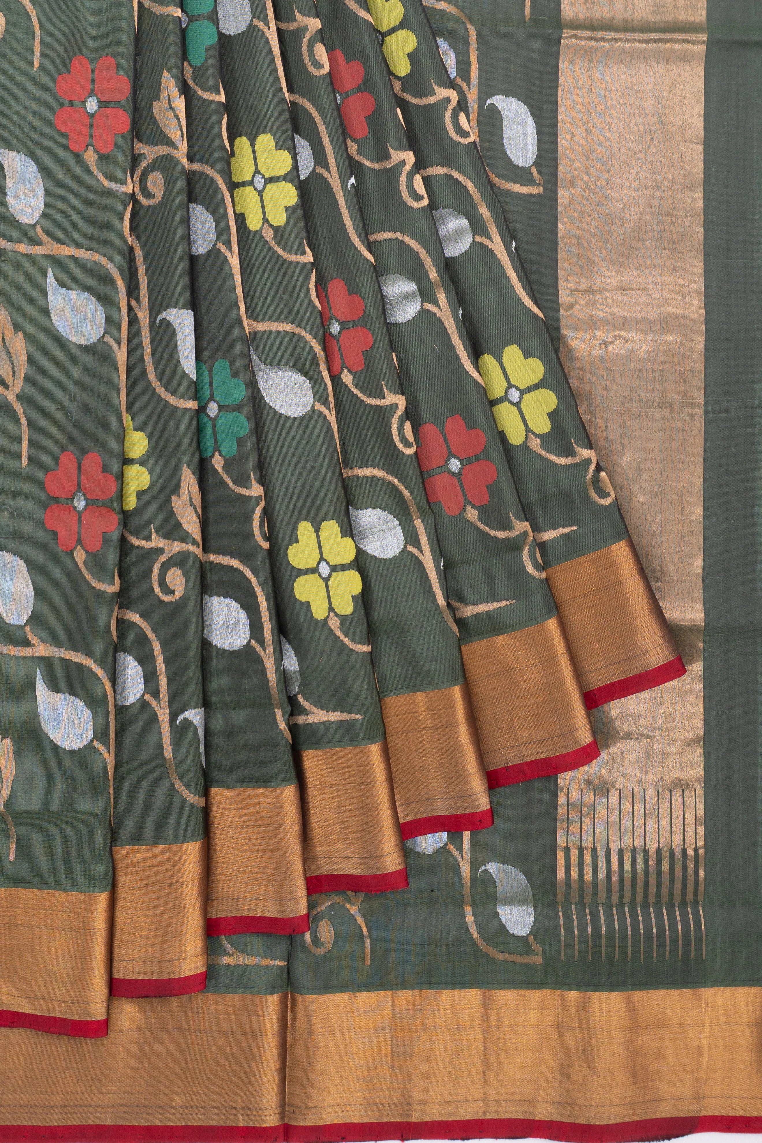 Uppada Silk All Over Jamdani Jaal Grey Saree