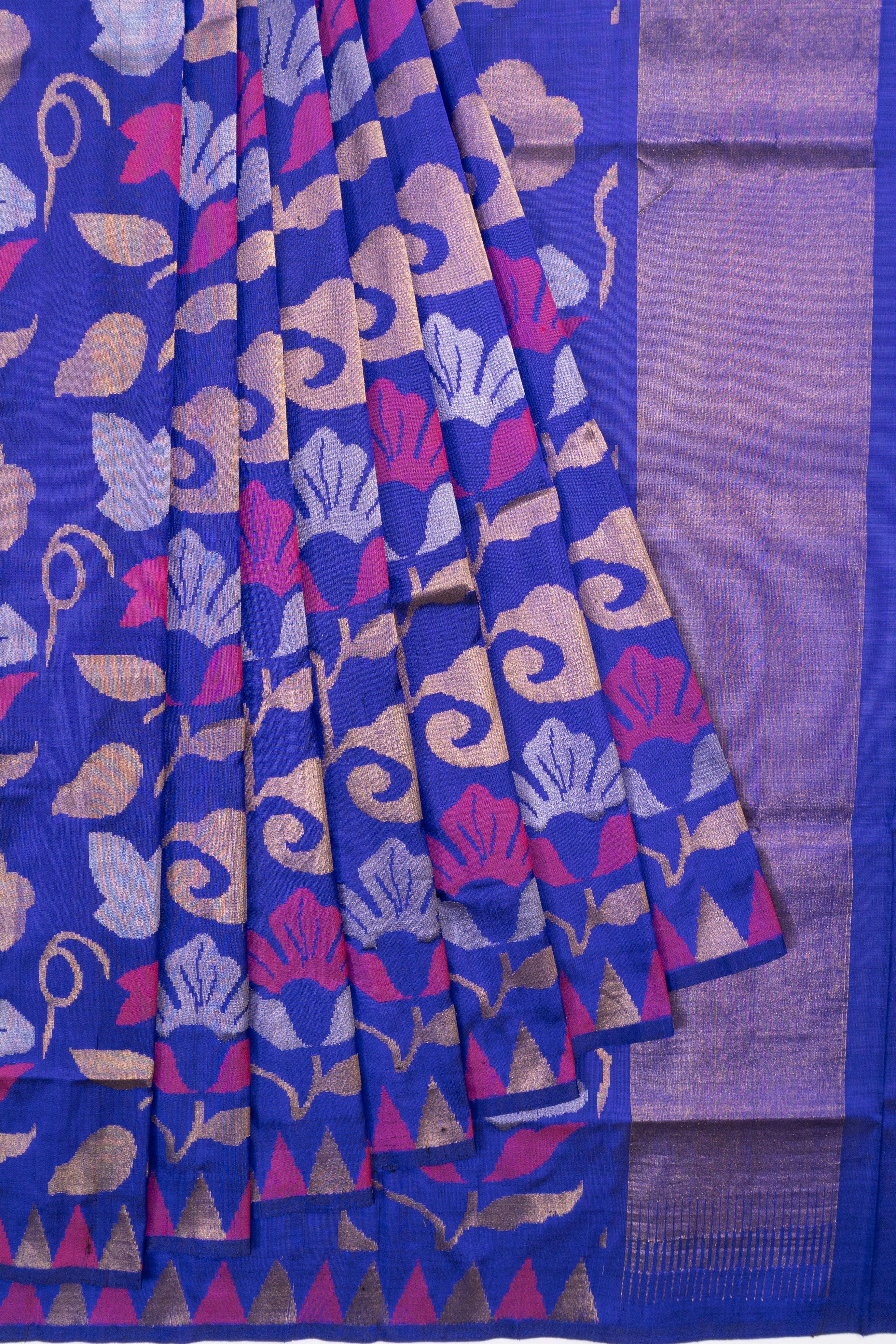 Uppada Silk All Over Jamdani Jaal Royal Blue Saree
