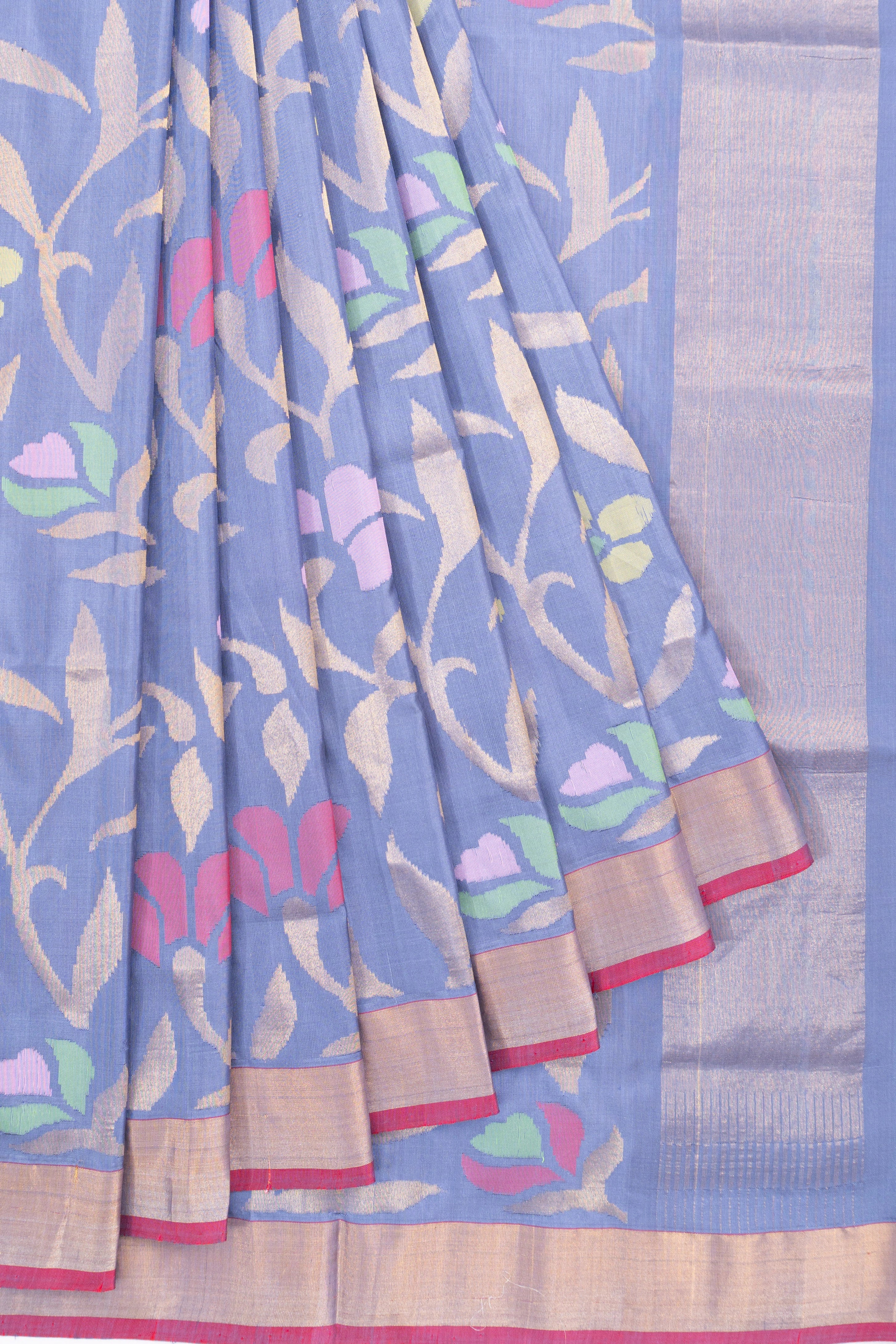 Uppada Silk All Over Jamdani Jaal Light Blue Saree