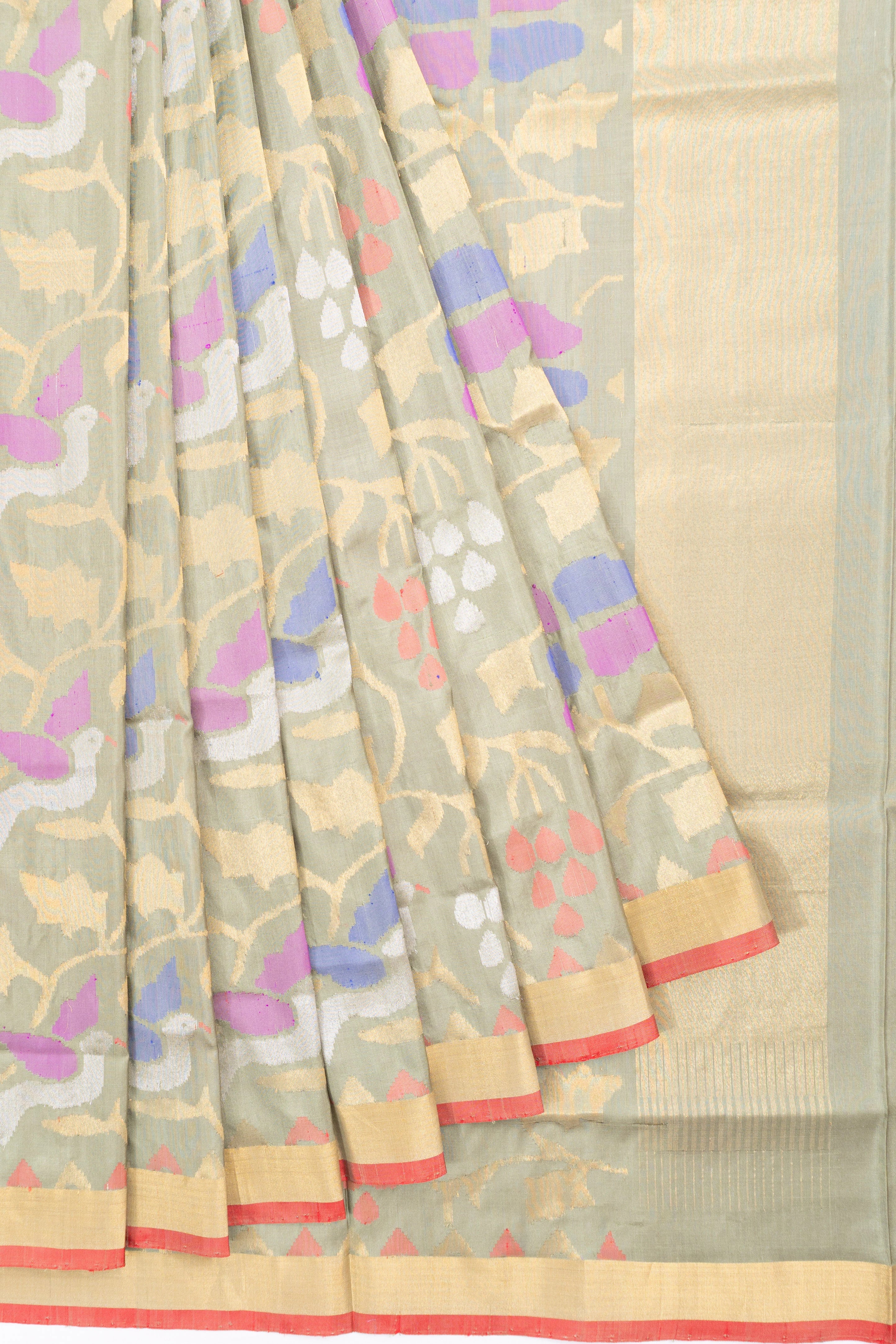 Uppada Silk All Over Jamdani Jaal Pastel Green Saree
