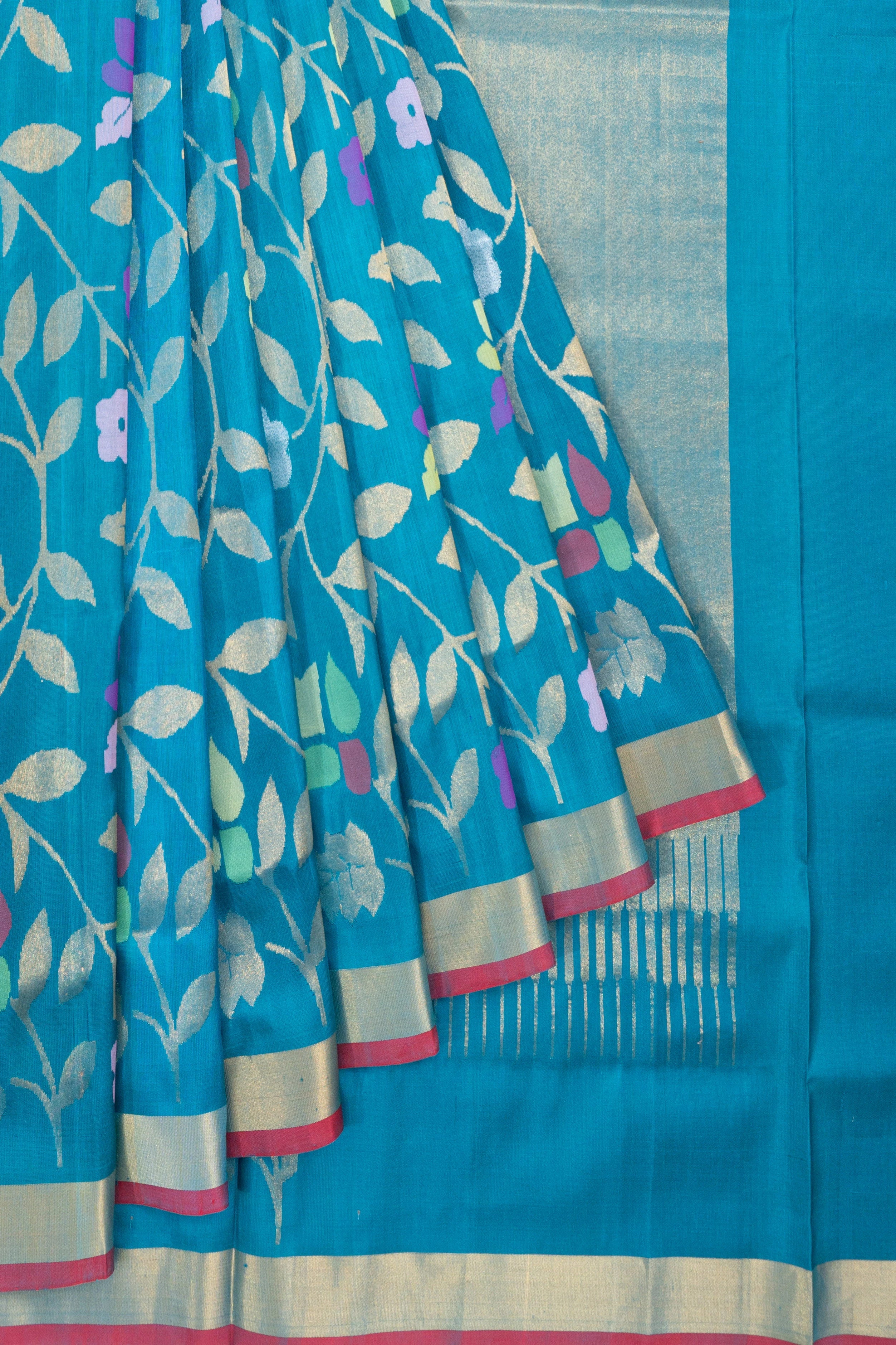 Uppada Silk All Over Jamdani Jaal Blue Saree
