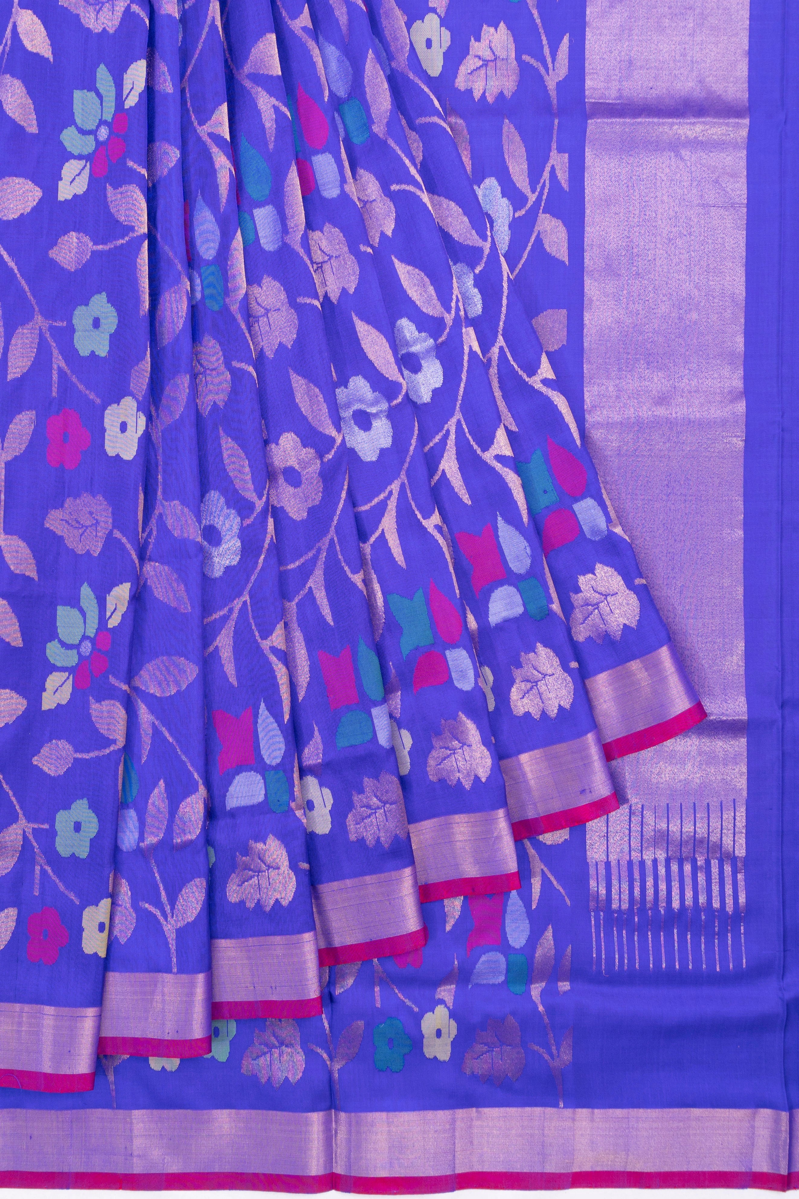 Uppada Silk All Over Jamdani Jaal Royal Blue Saree