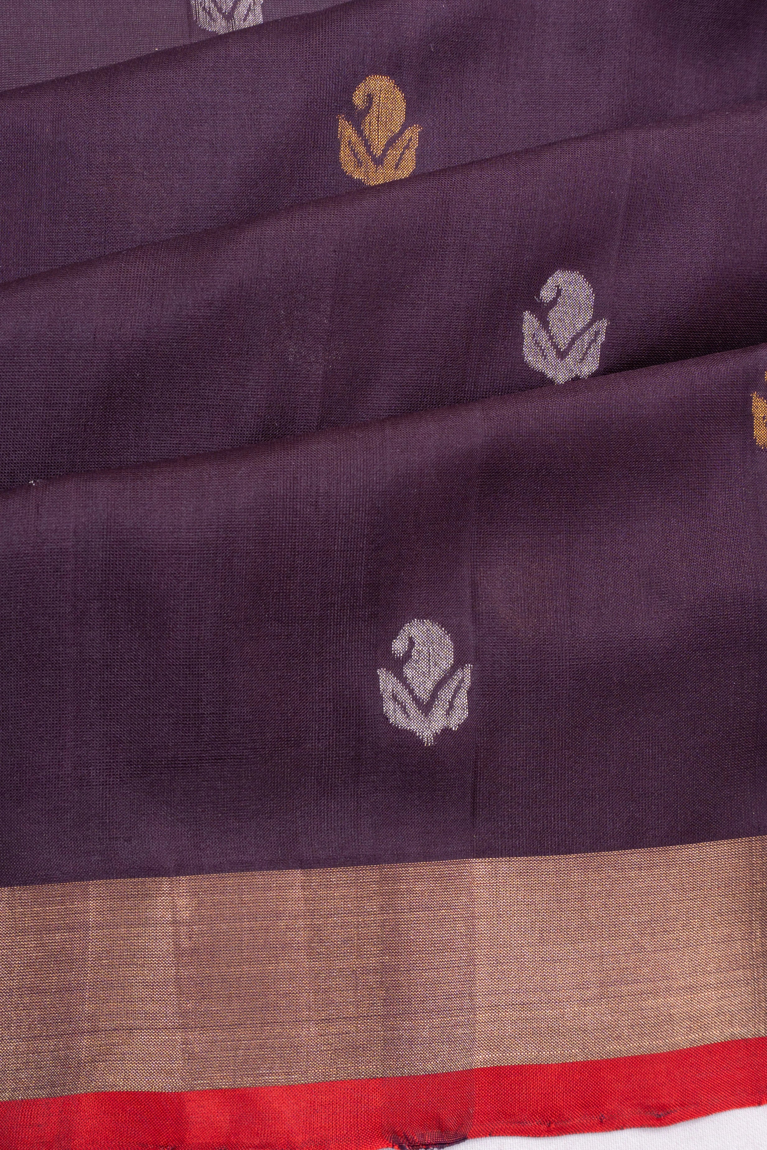 Uppada Silk Butta Black Saree With Jamdani Pallu