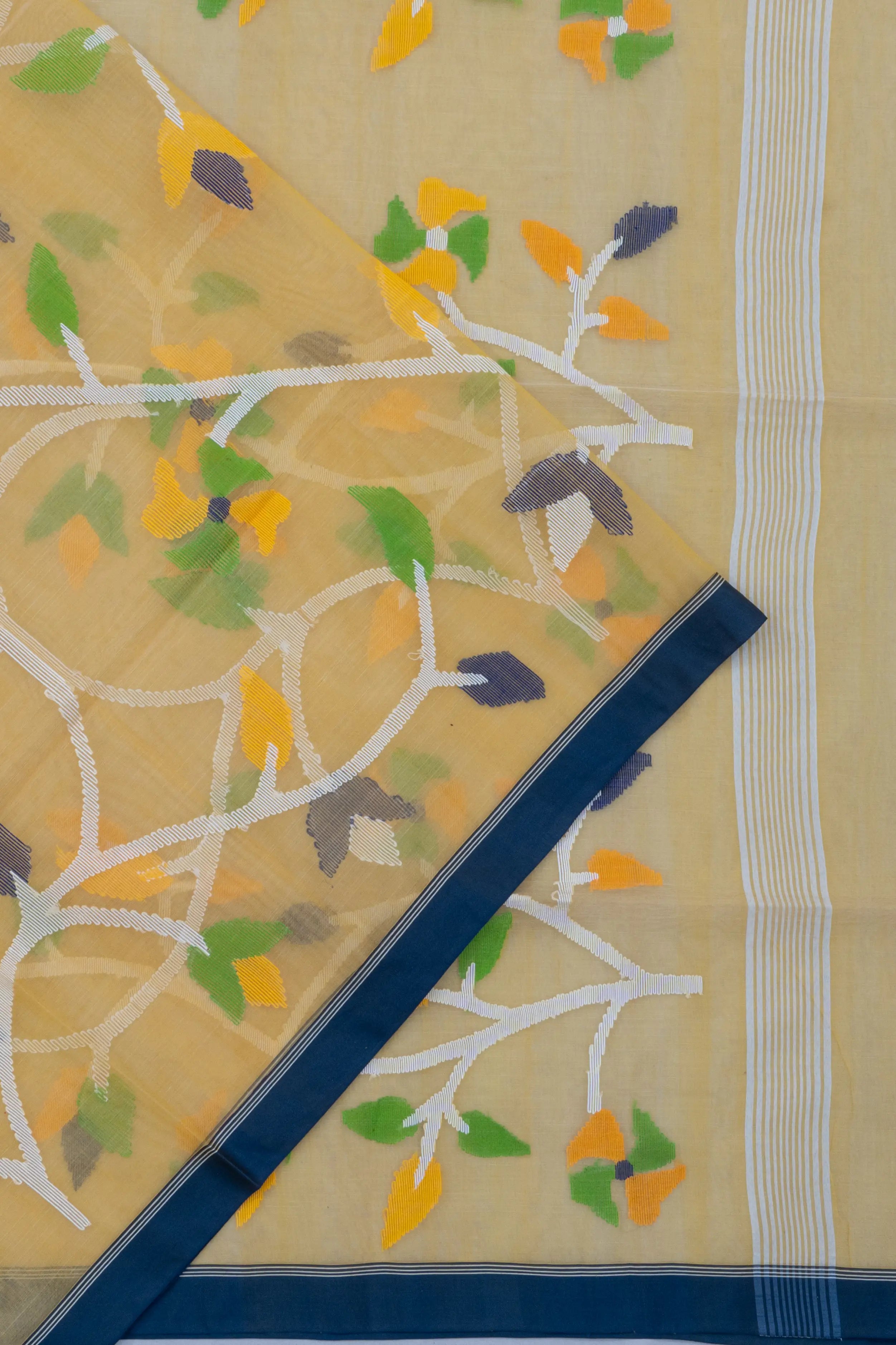 Dhakai Handspun Cotton Jamdani Jaal Yellow Saree