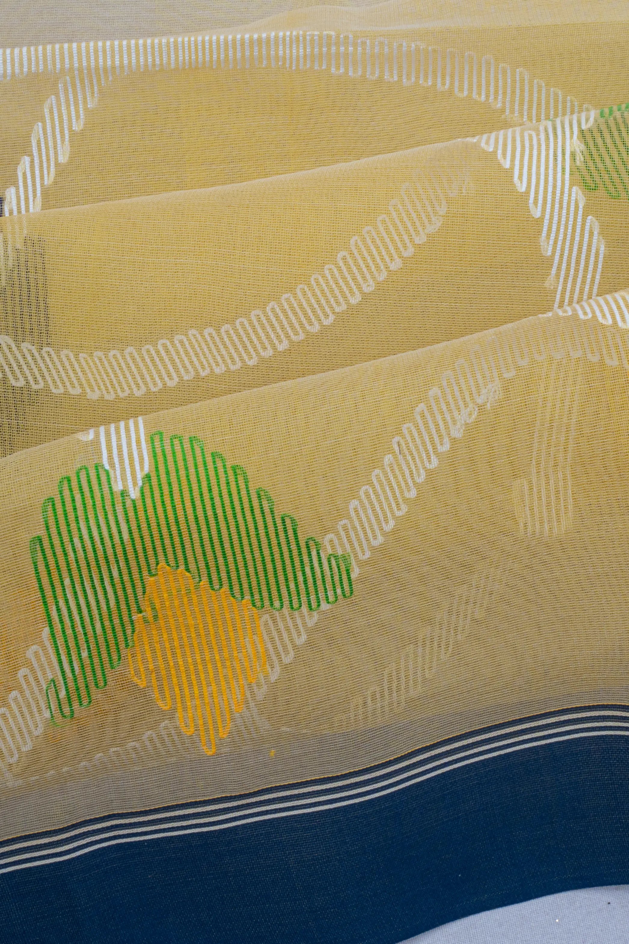 Dhakai Handspun Cotton Jamdani Jaal Yellow Saree