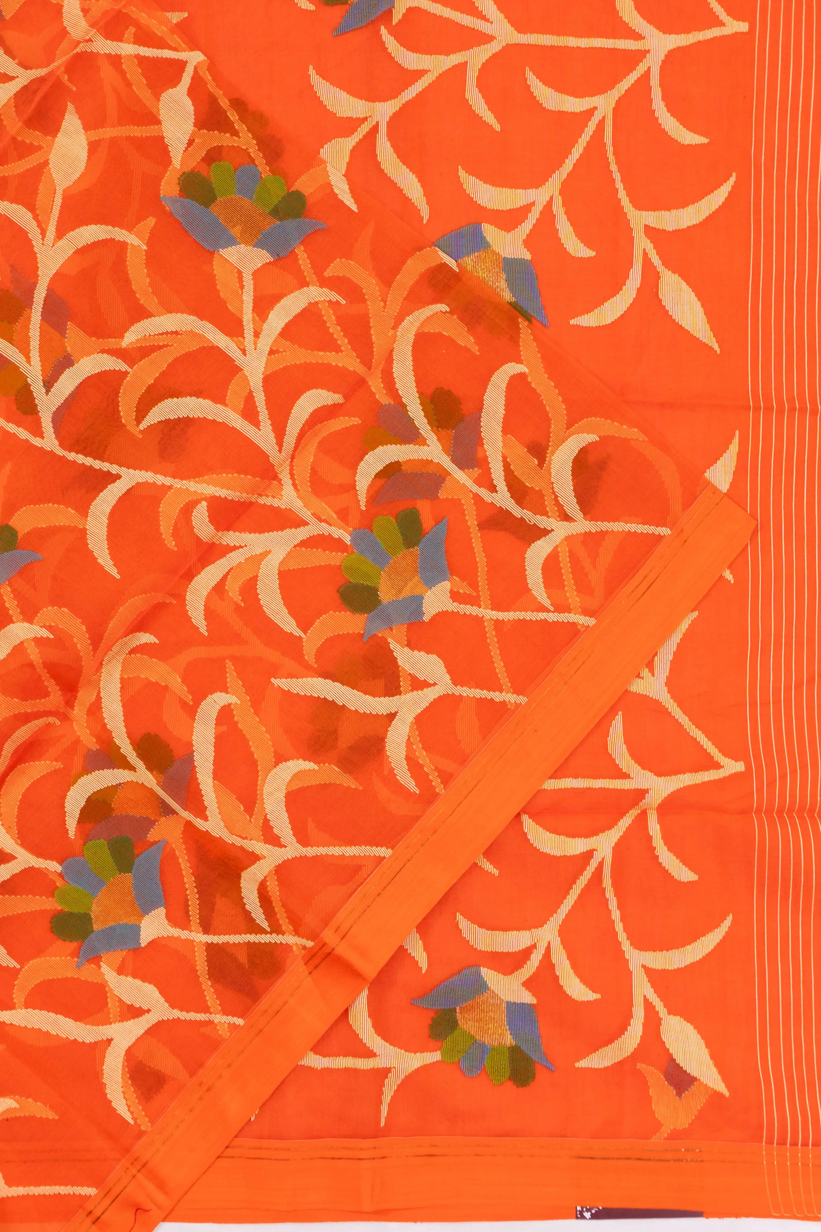 Dhakai Kora Organza All Over Jaal Orange Saree