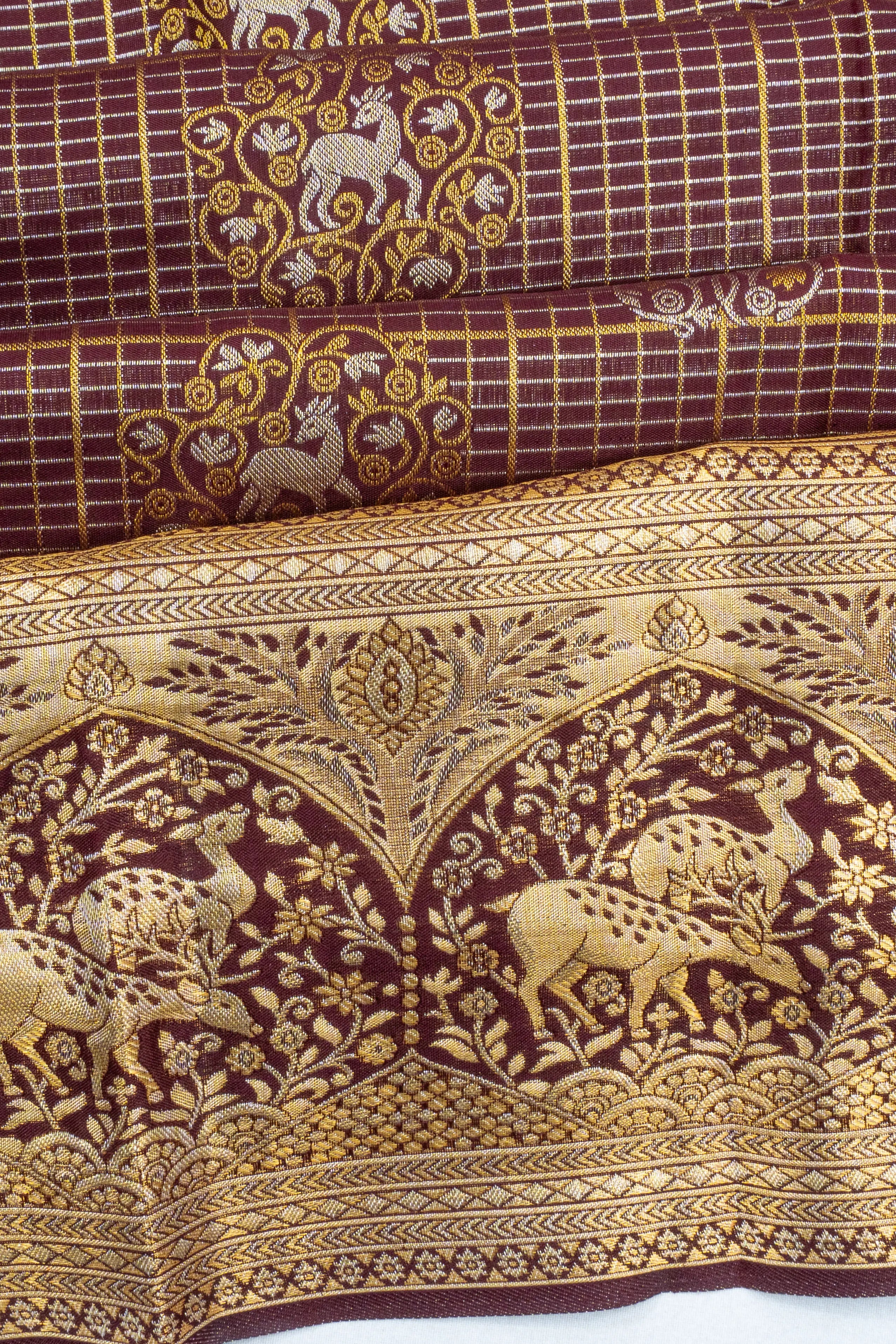 Taranga Kanchi Silk Checks And Butta Brown Saree