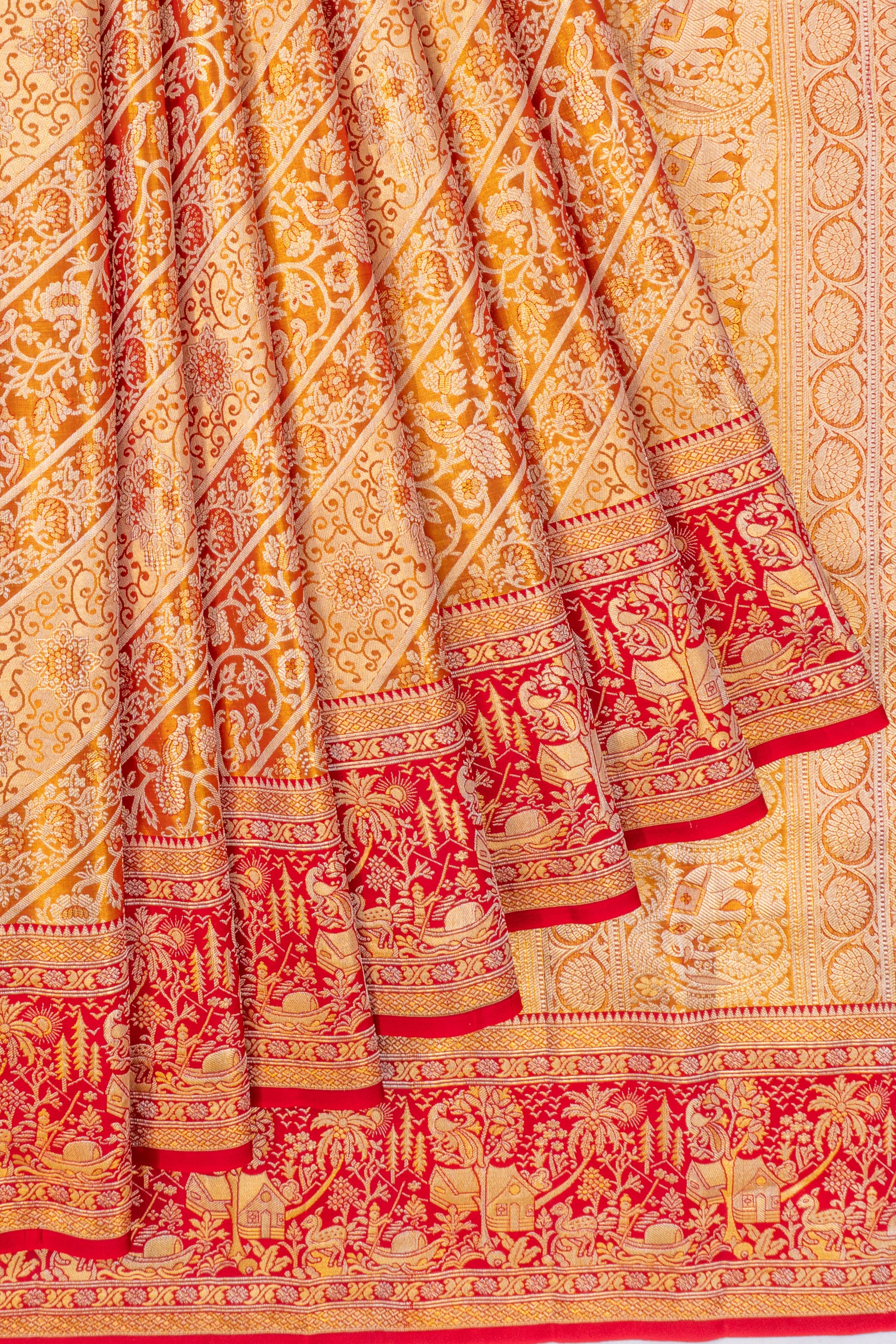 Taranga Kanchi Silk Tissue Brocade Gold Saree