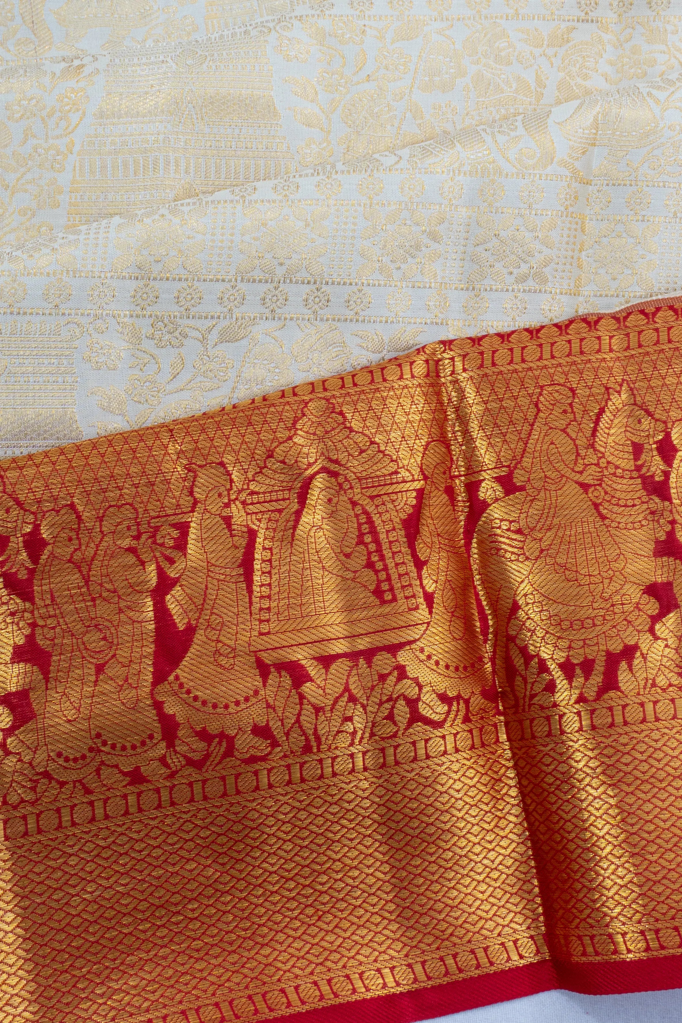 Taranga Kanchi Silk Brocade Cream Saree
