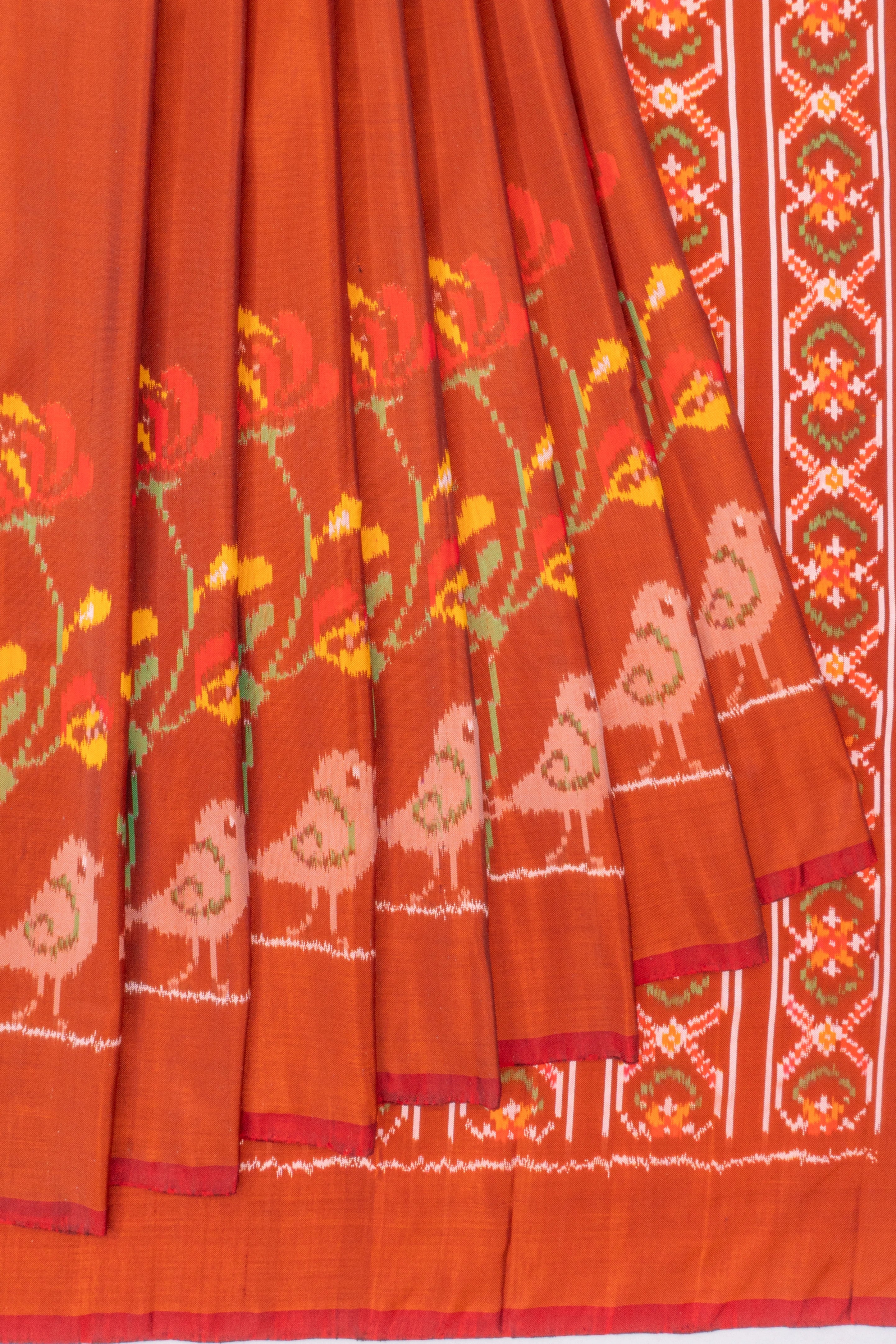 Pochampally Silk Ikat Rust Orange Saree