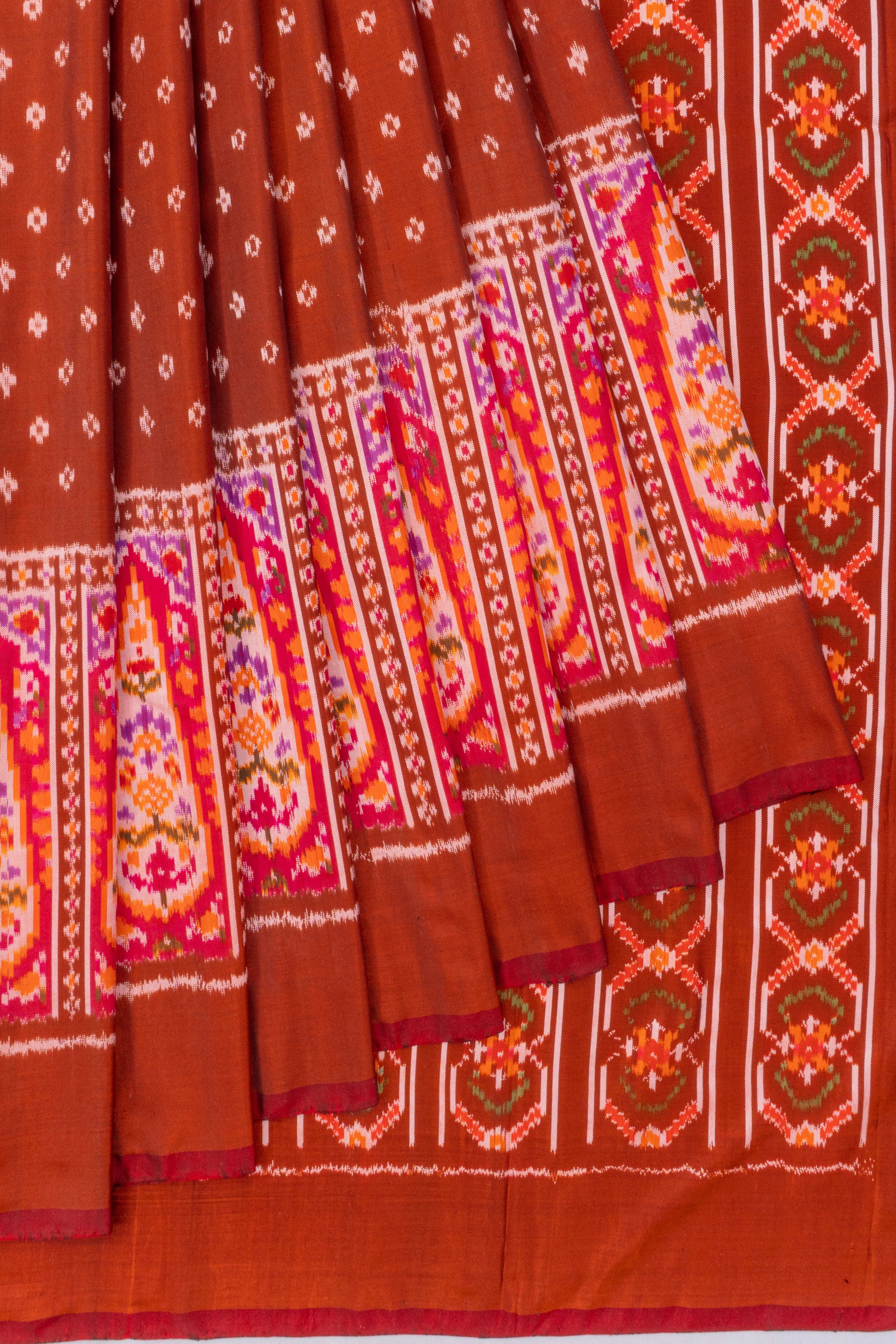 Pochampally Silk Ikat Rust Brown Saree