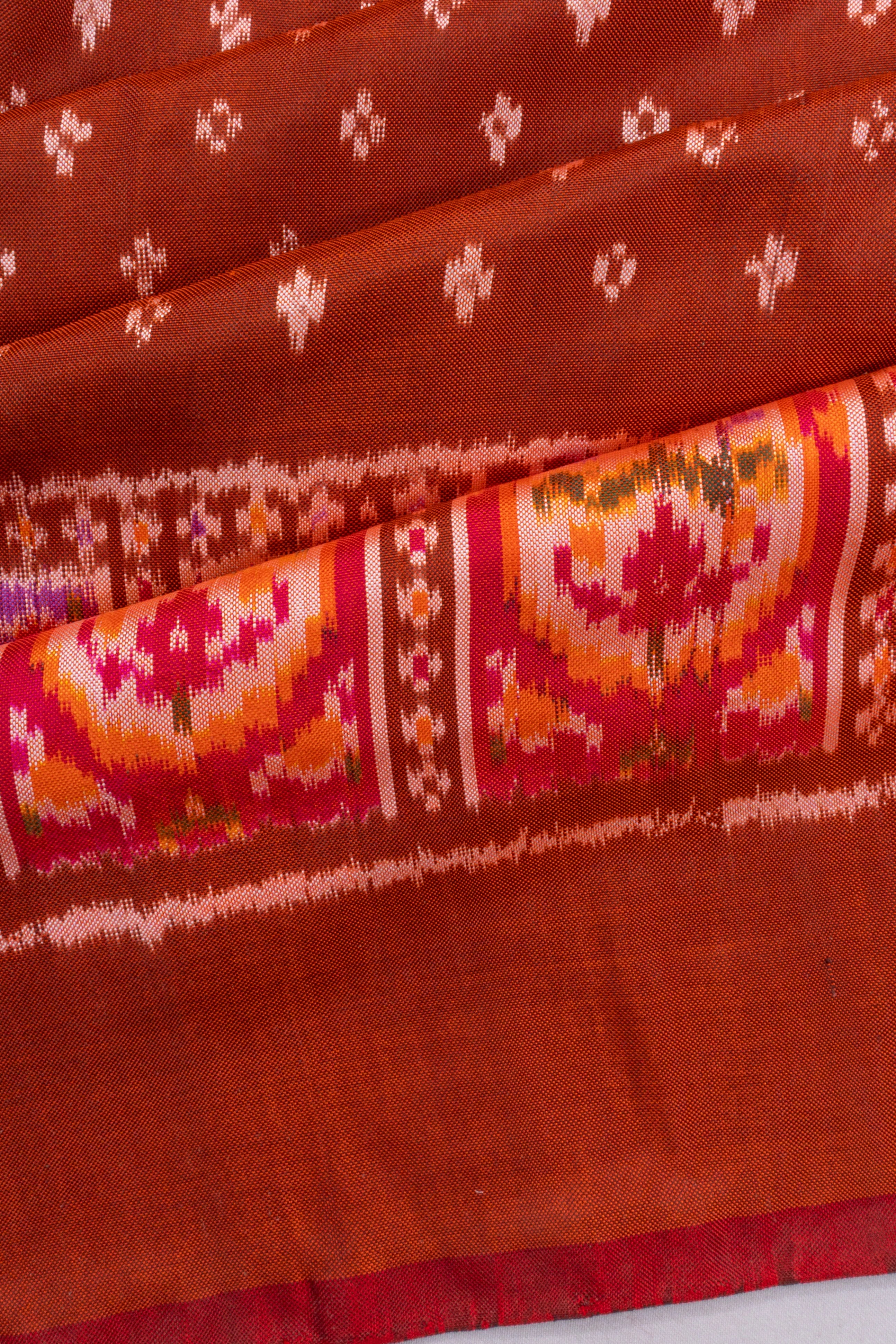 Pochampally Silk Ikat Rust Brown Saree