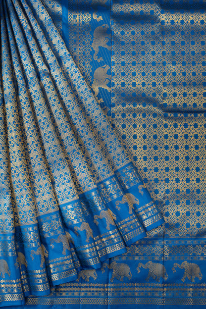 Kanchipuram Silk Brocade Blue Saree
