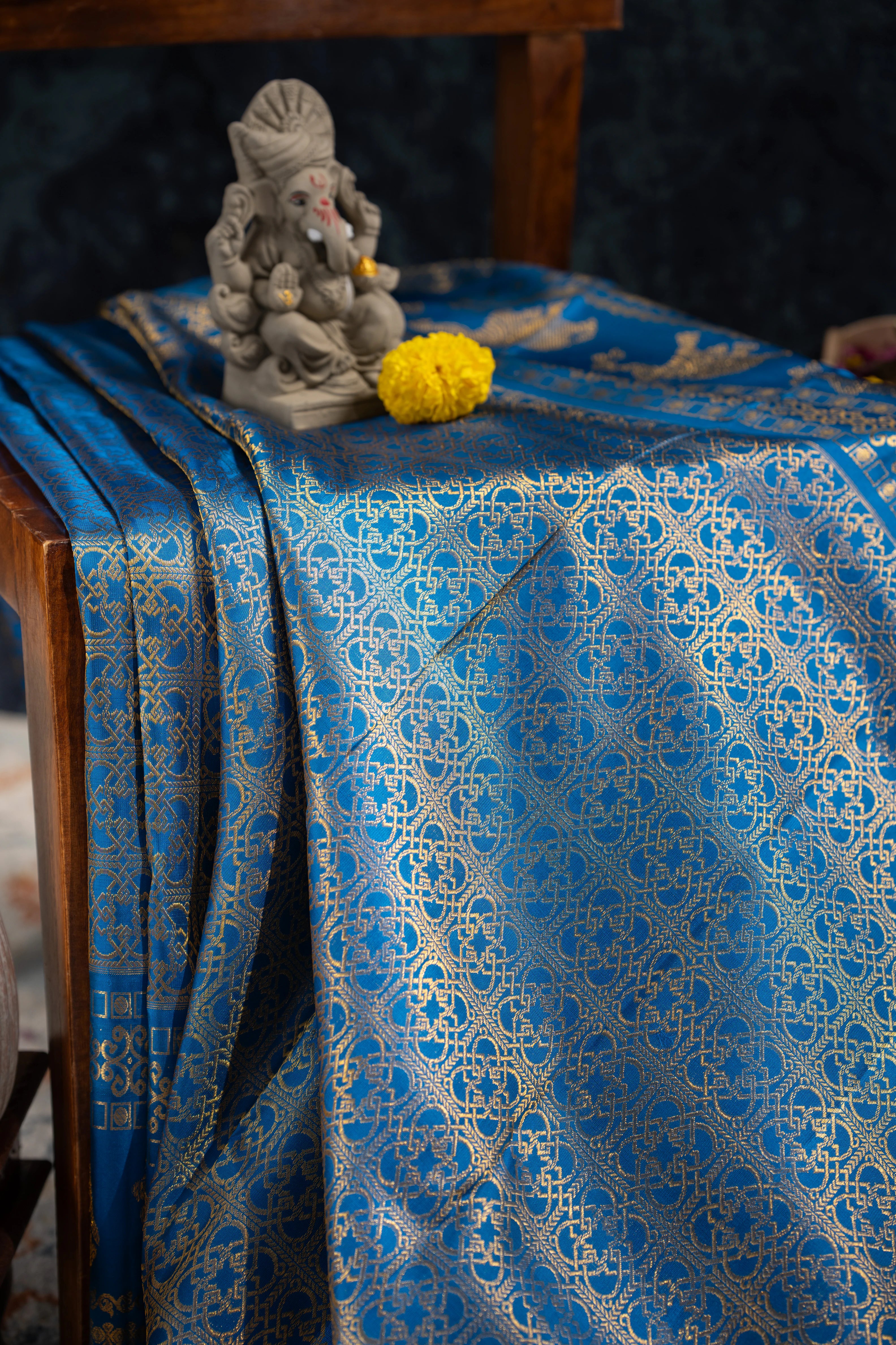 Kanchipuram Silk Brocade Blue Saree