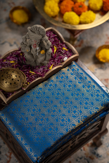 Kanchipuram Silk Brocade Blue Saree