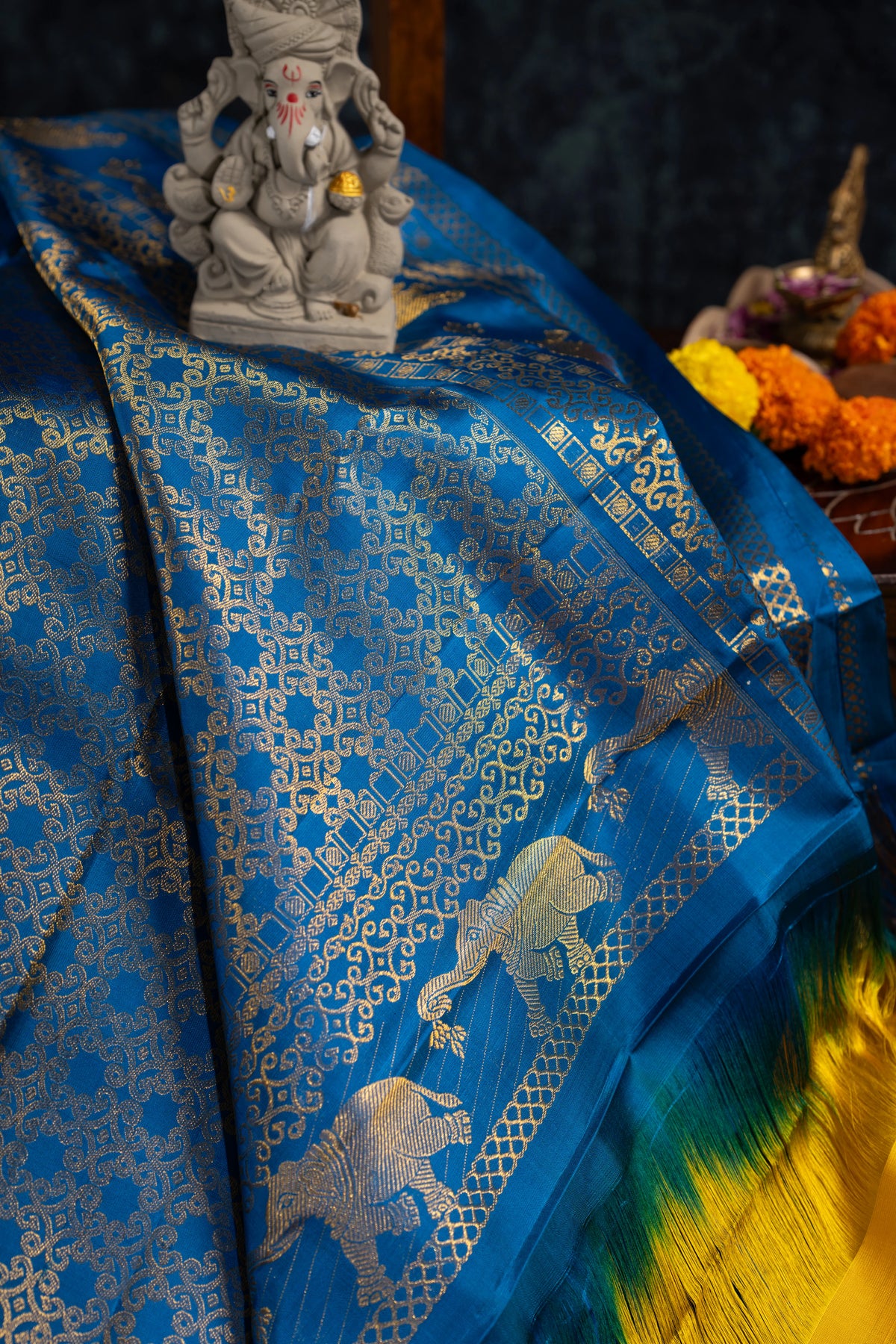 Kanchipuram Silk Brocade Blue Saree