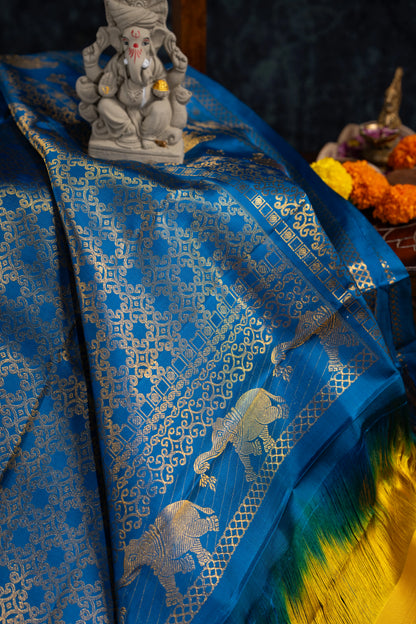 Kanchipuram Silk Brocade Blue Saree