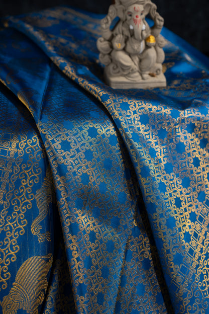 Kanchipuram Silk Brocade Blue Saree