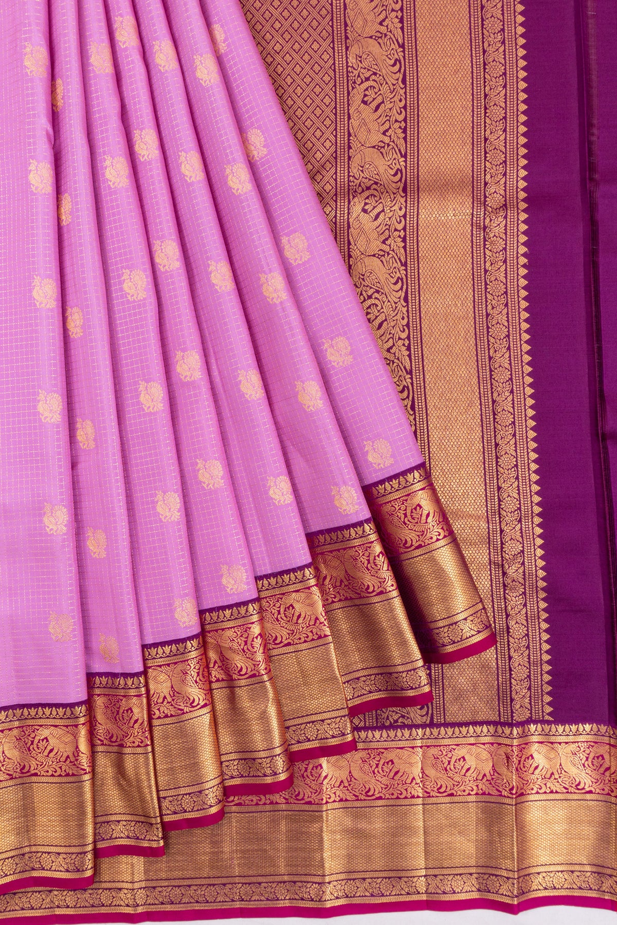 Gadwal Silk Checks And Butta Pink Saree