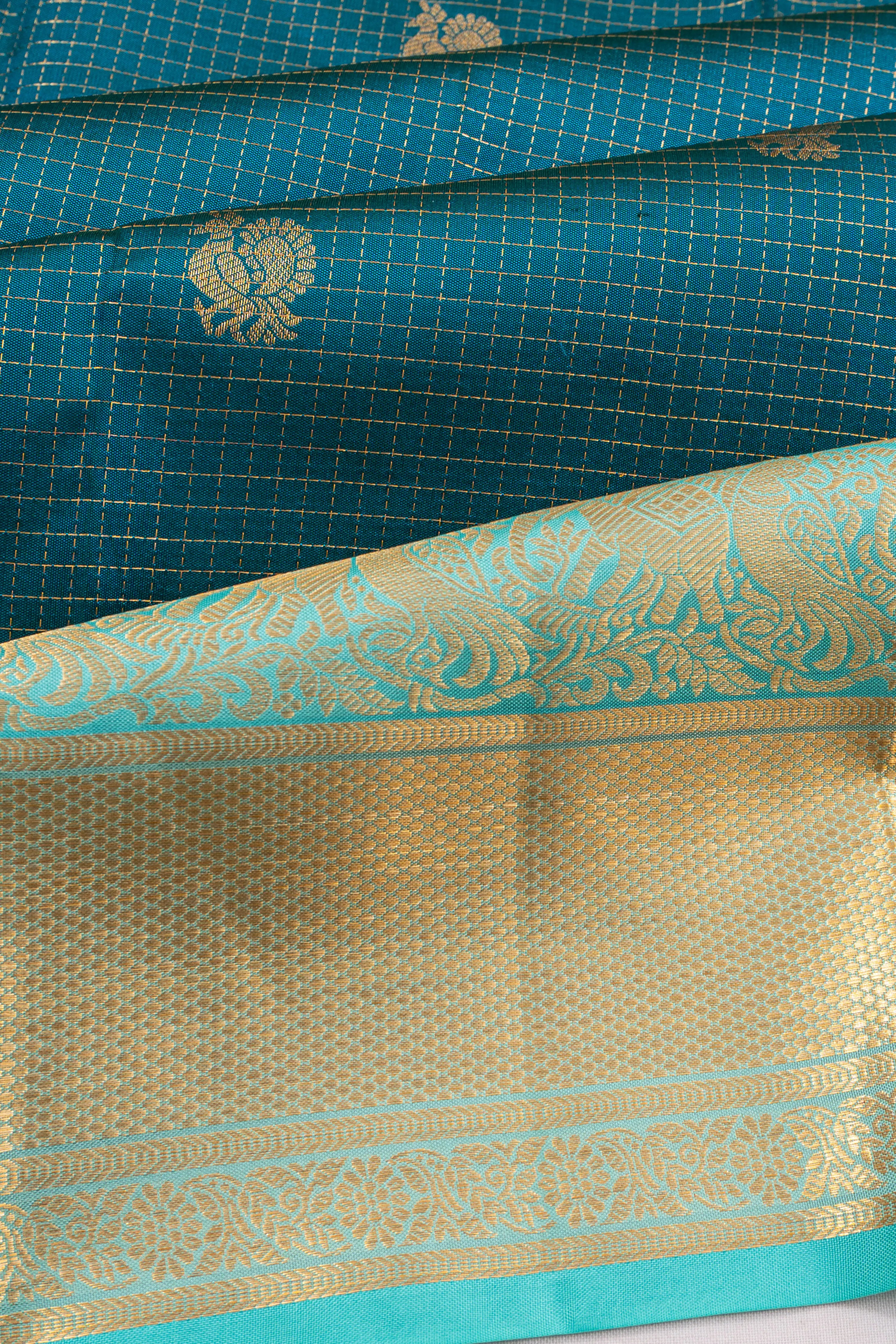 Taranga Kanchi Silk Checks And Butta Dark Blue Saree