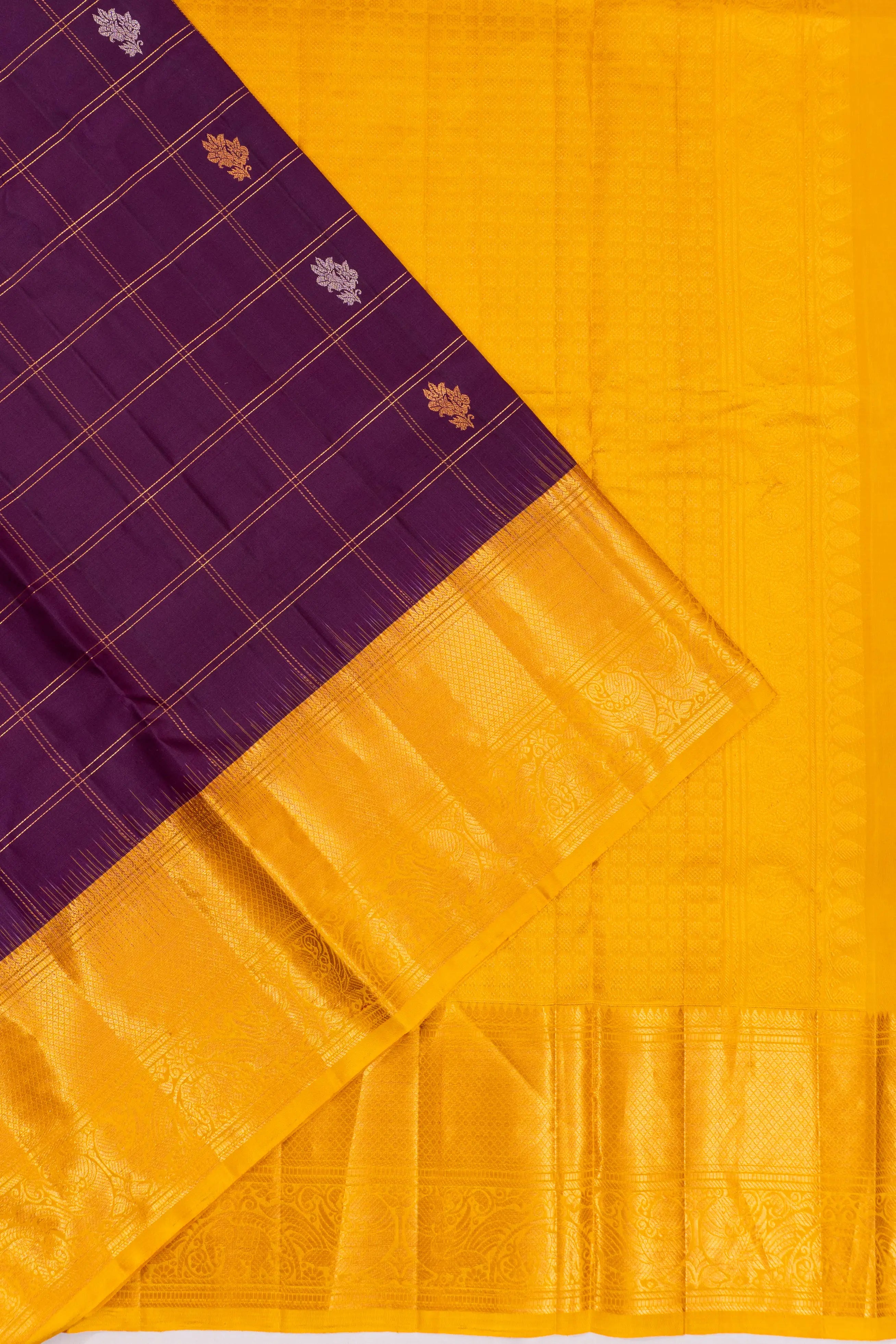 Gadwal Silk Checks And Butta Purple Saree