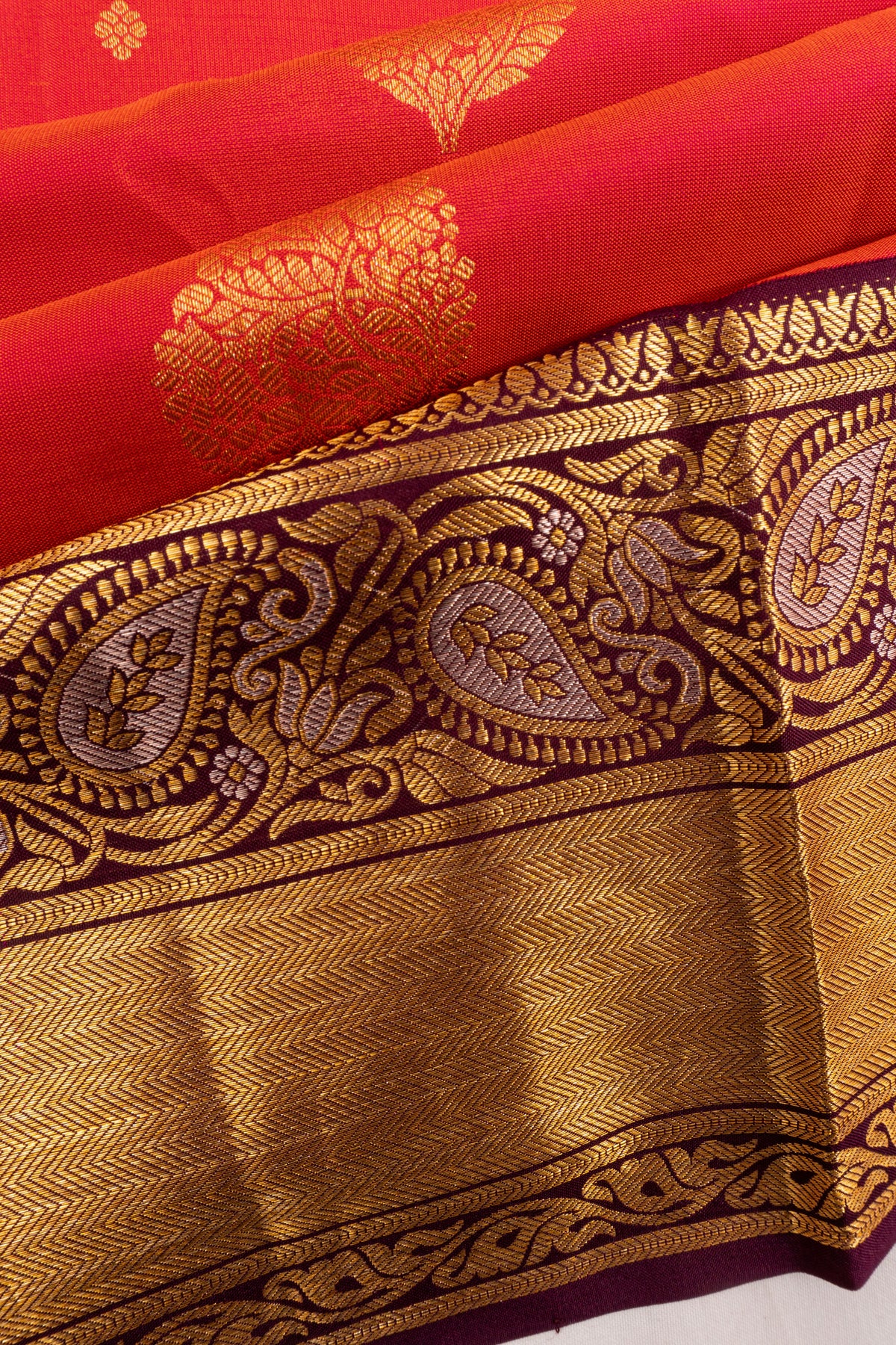 Gadwal Silk Butta Orange Saree