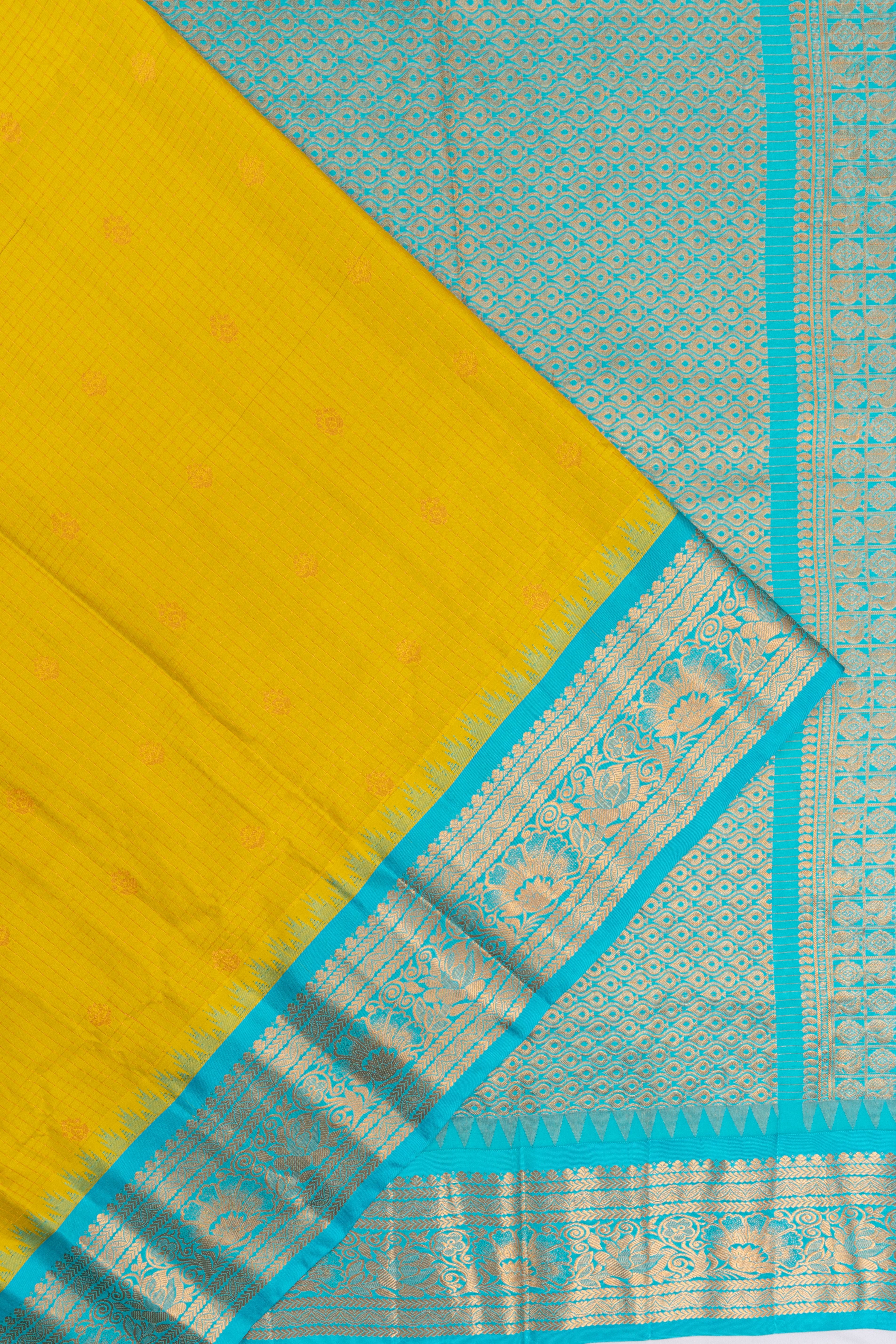Gadwal Silk Checks And Butta Green Saree