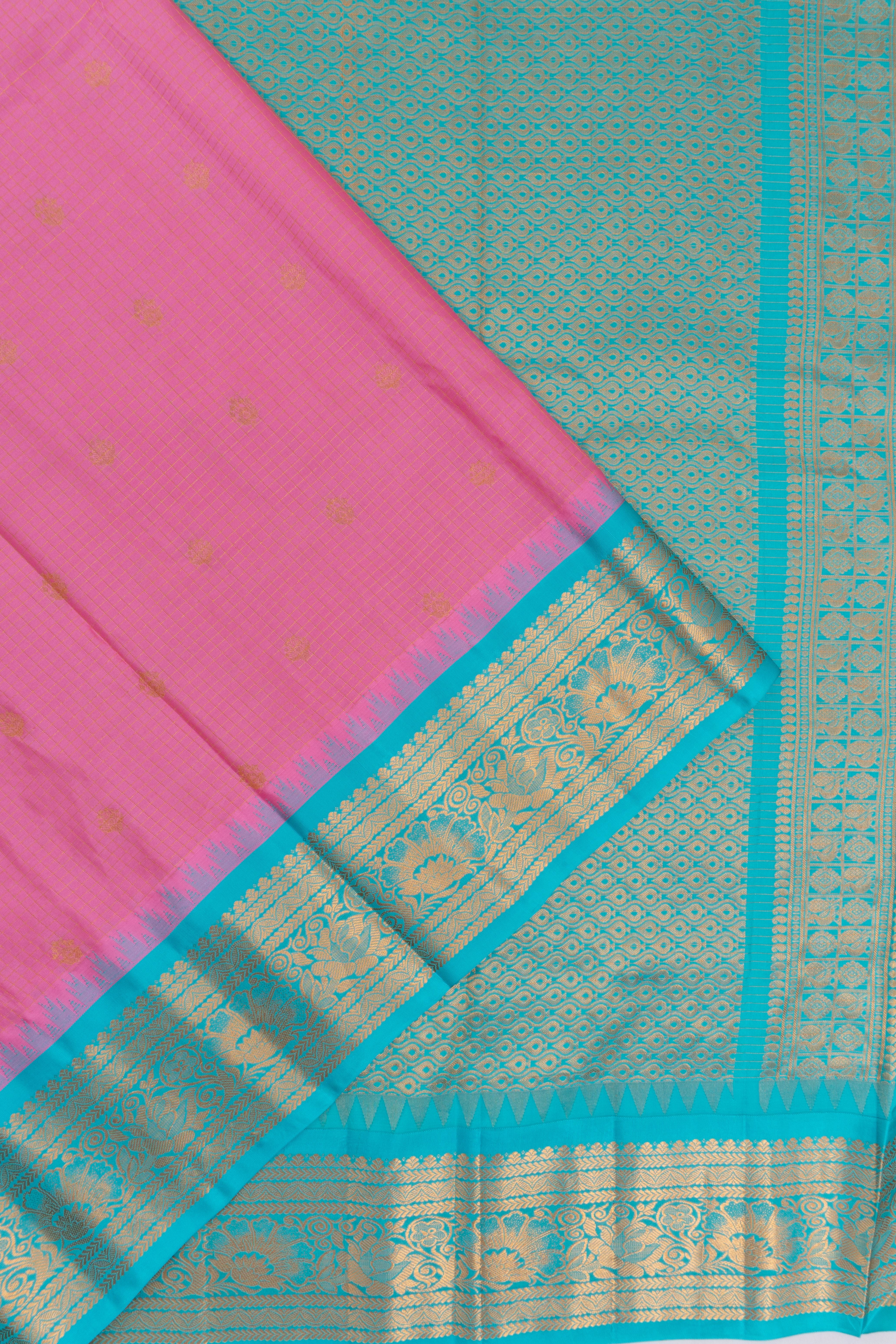Gadwal Silk Checks And Butta Pink Saree