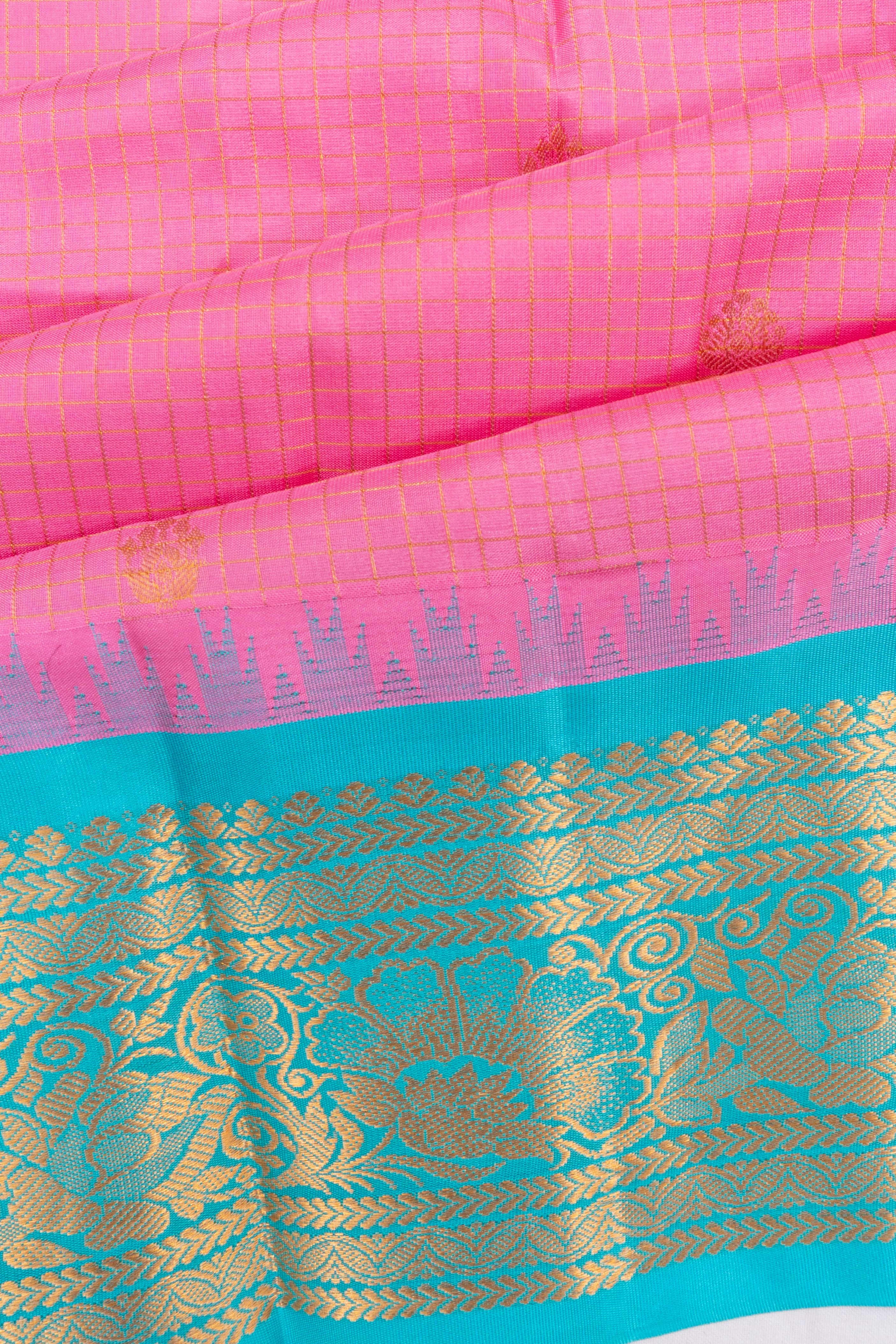 Gadwal Silk Checks And Butta Pink Saree