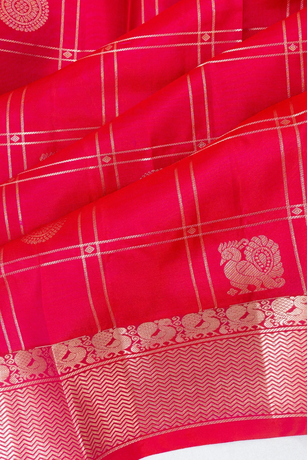 Dharmavaram Silk Checks And Butta Red Saree