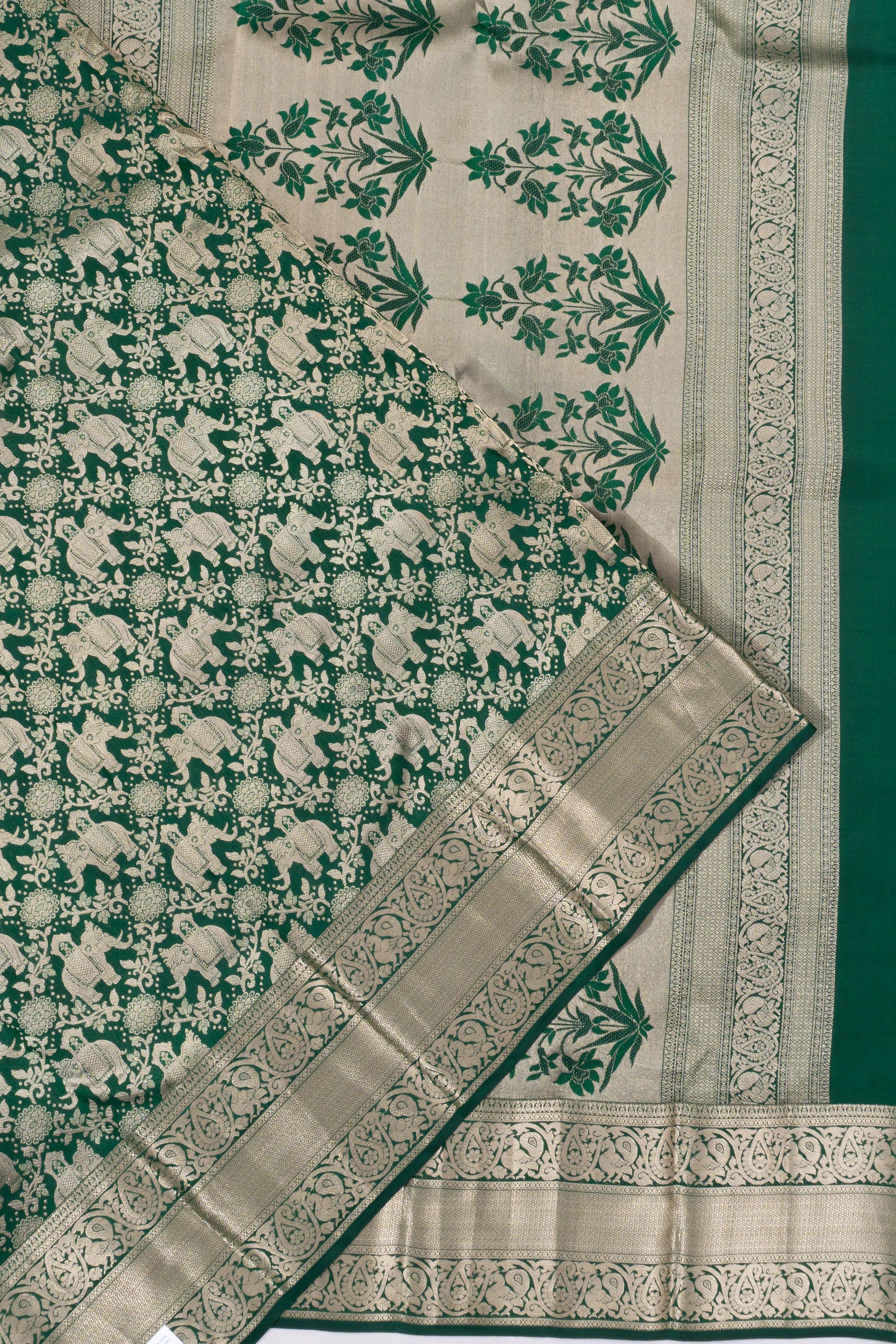 Coimbatore Soft Silk Jaal And Butta Bottle Green Saree