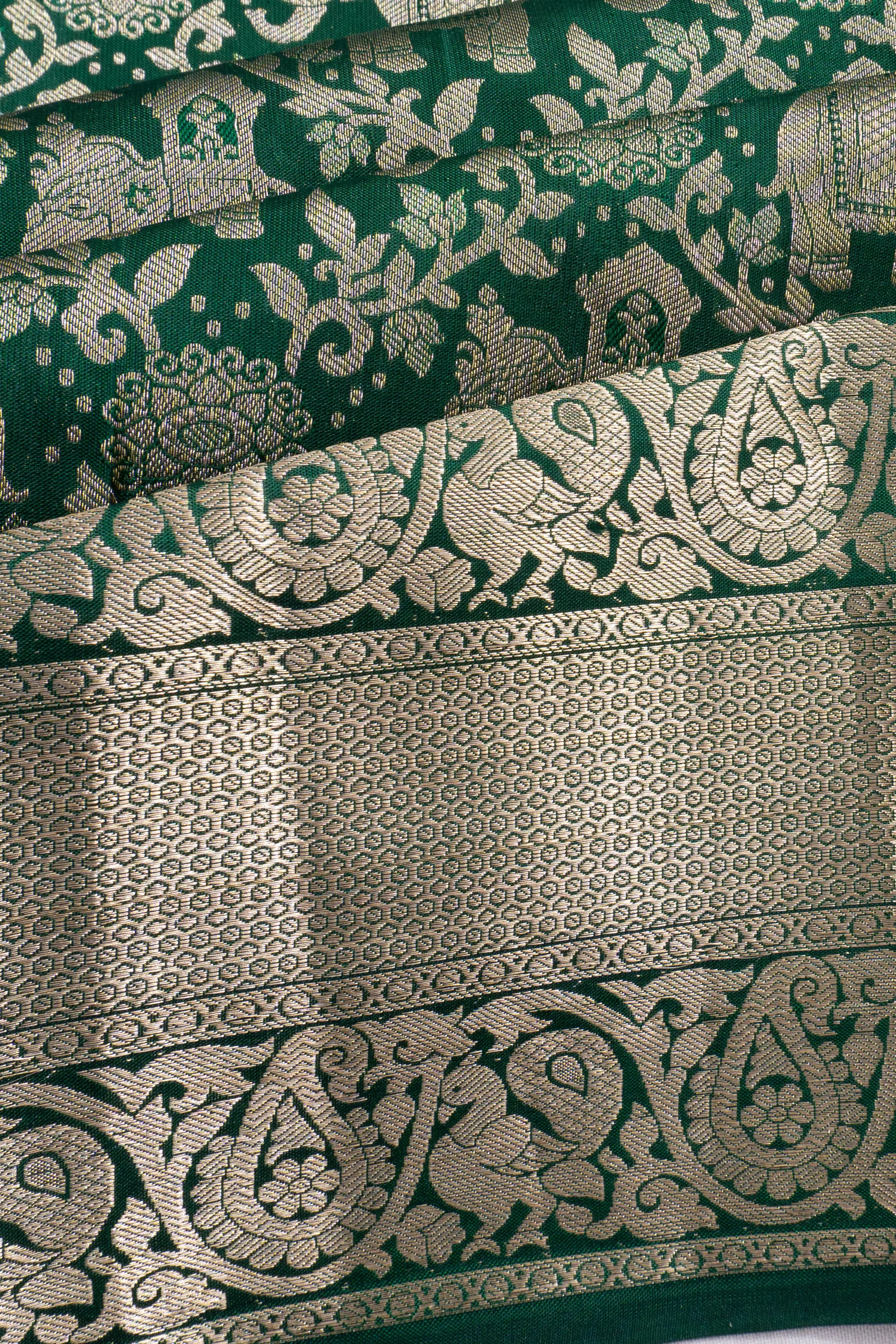 Coimbatore Soft Silk Jaal And Butta Bottle Green Saree
