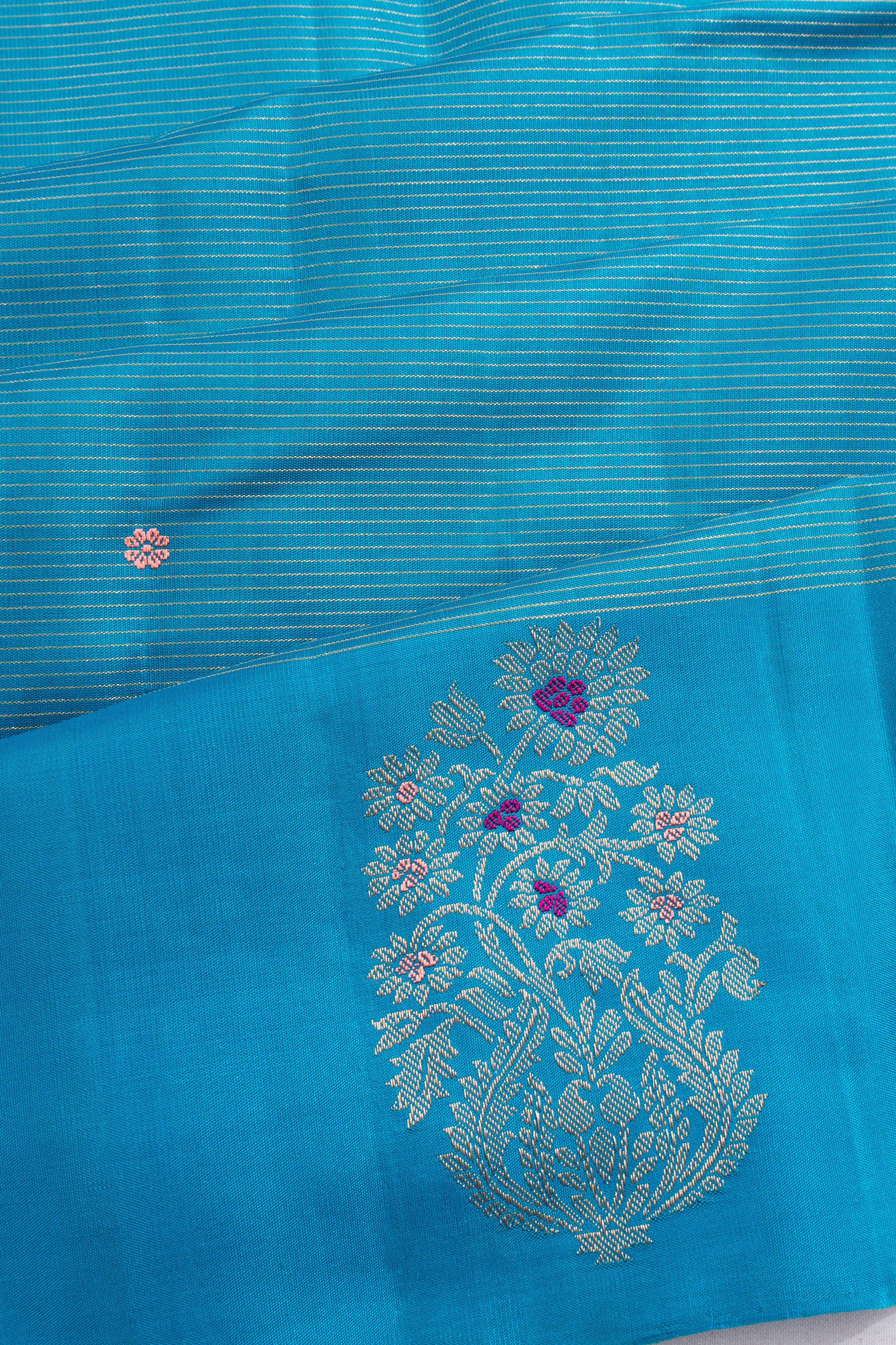 Coimbatore Soft Silk Lines And Butta Blue Saree