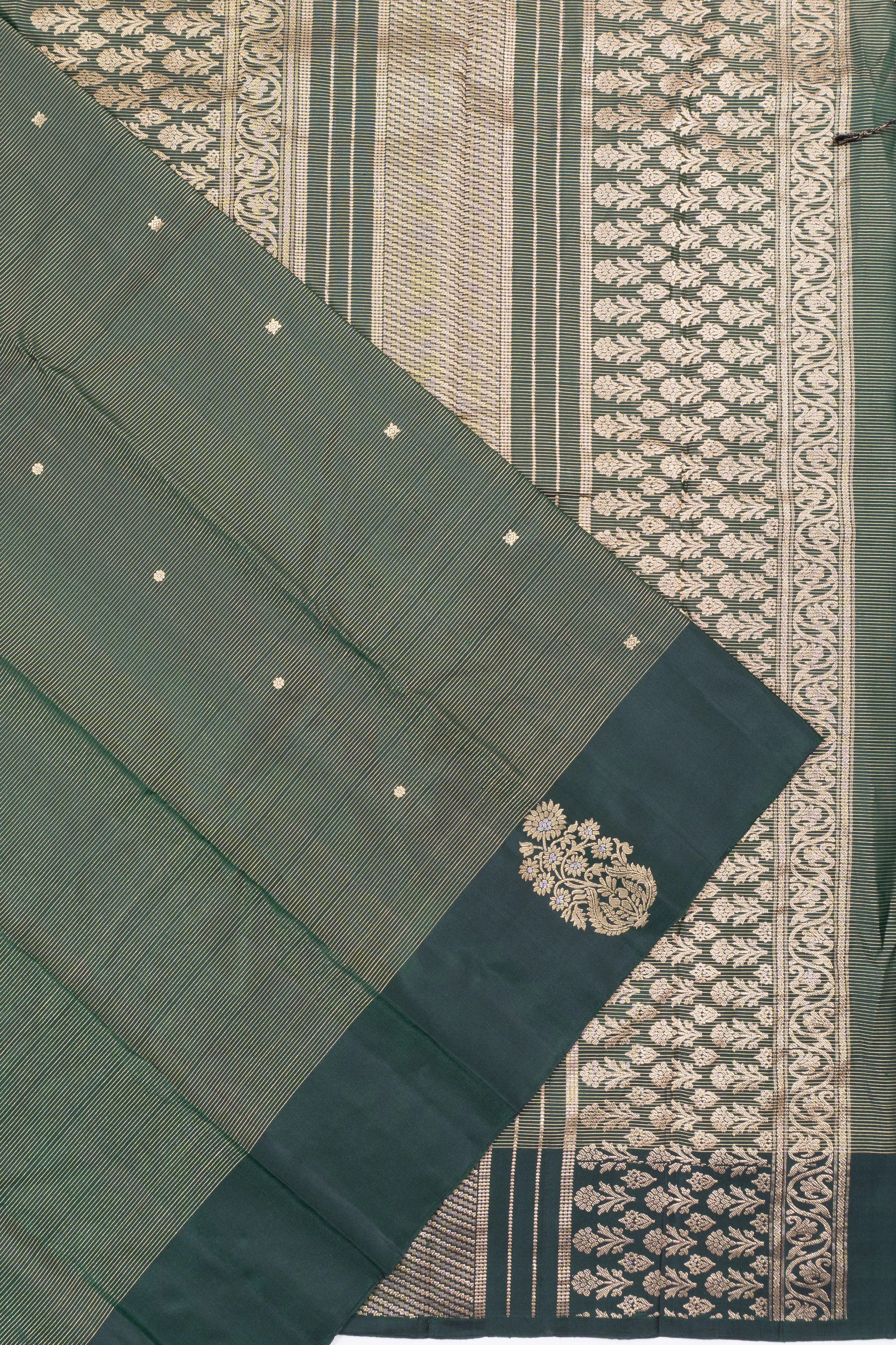 Coimbatore Soft Silk Lines And Butta Dark Green Saree