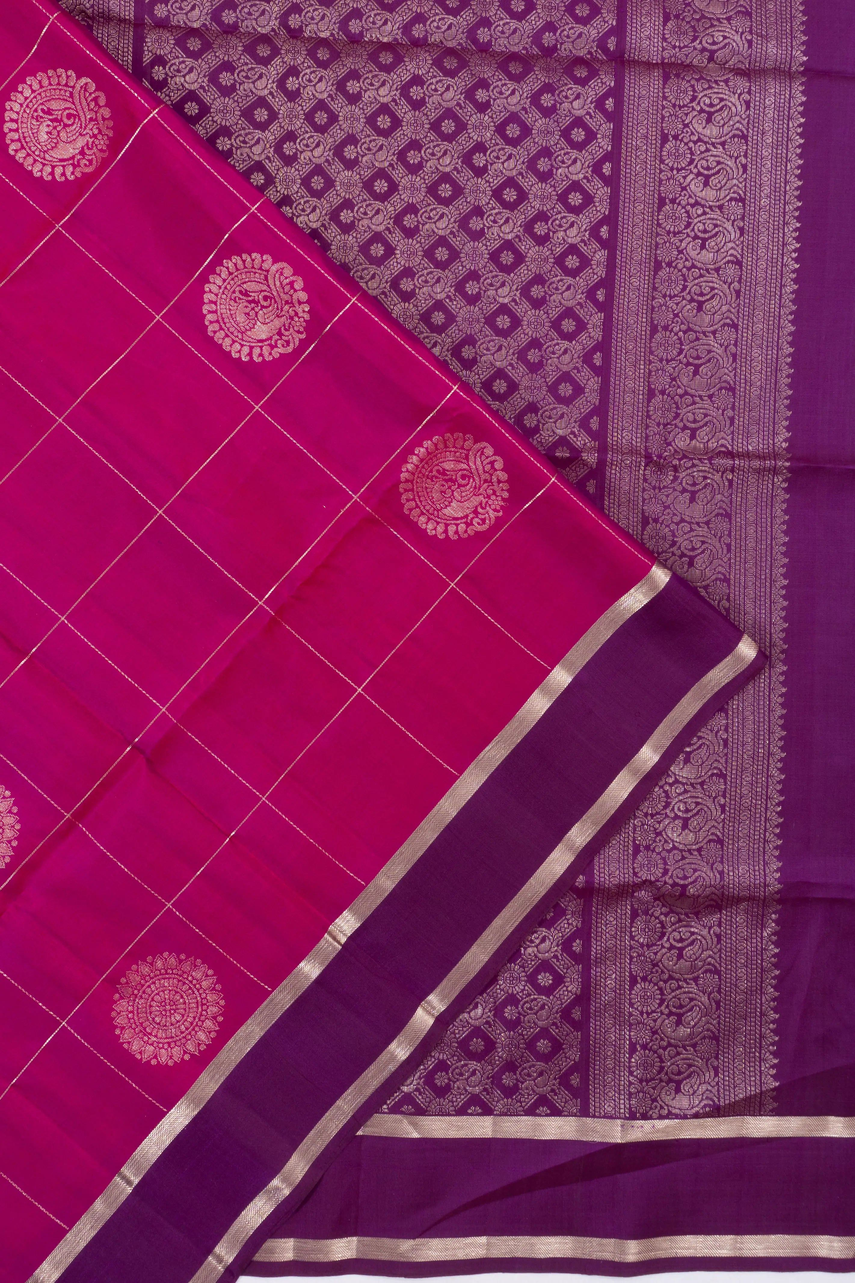 Coimbatore Soft Silk Butta Checks And Butta Dark Pink Saree