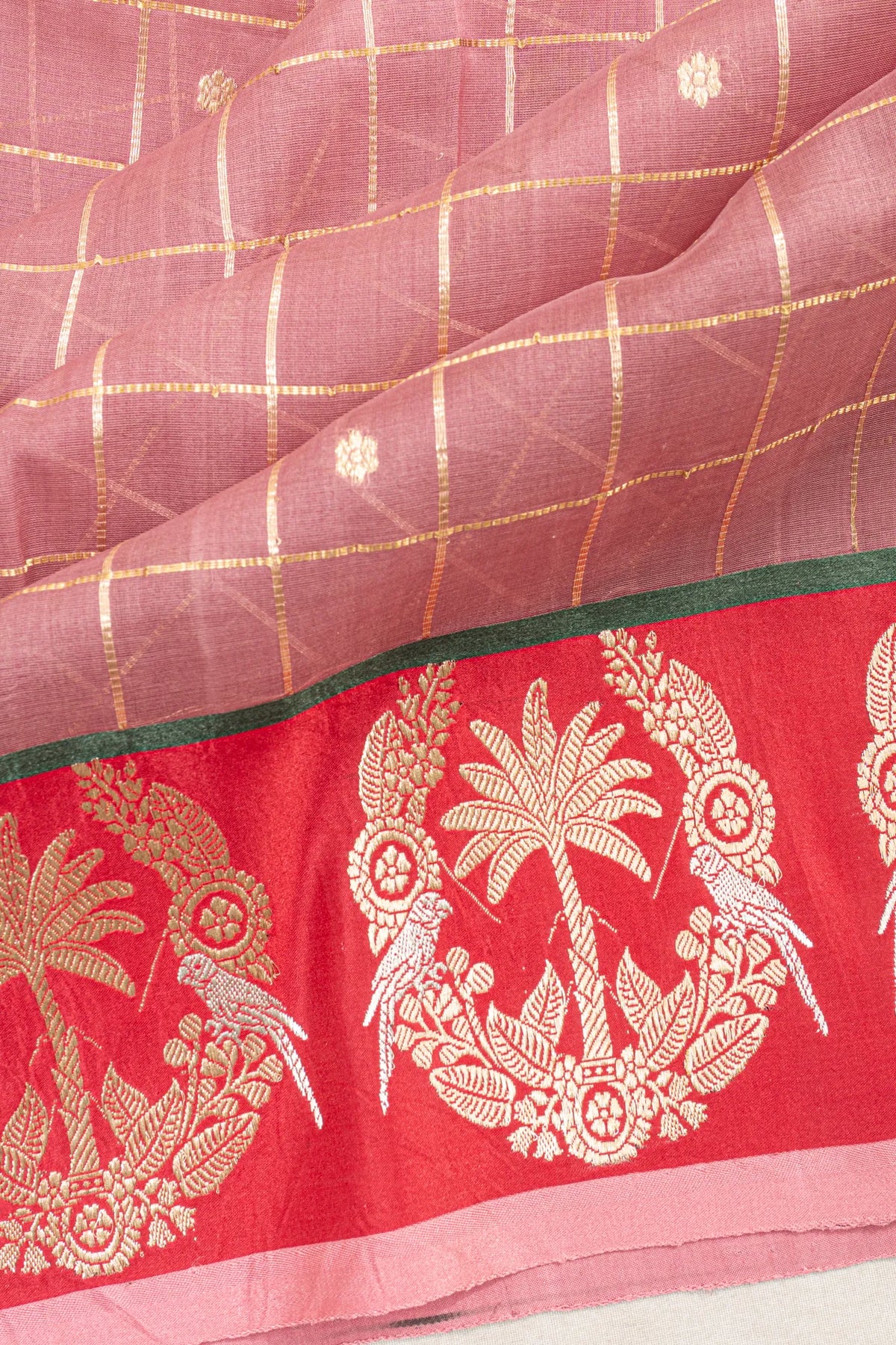 Banarasi Kora Organza Checks And Butta Dusty Pink Saree