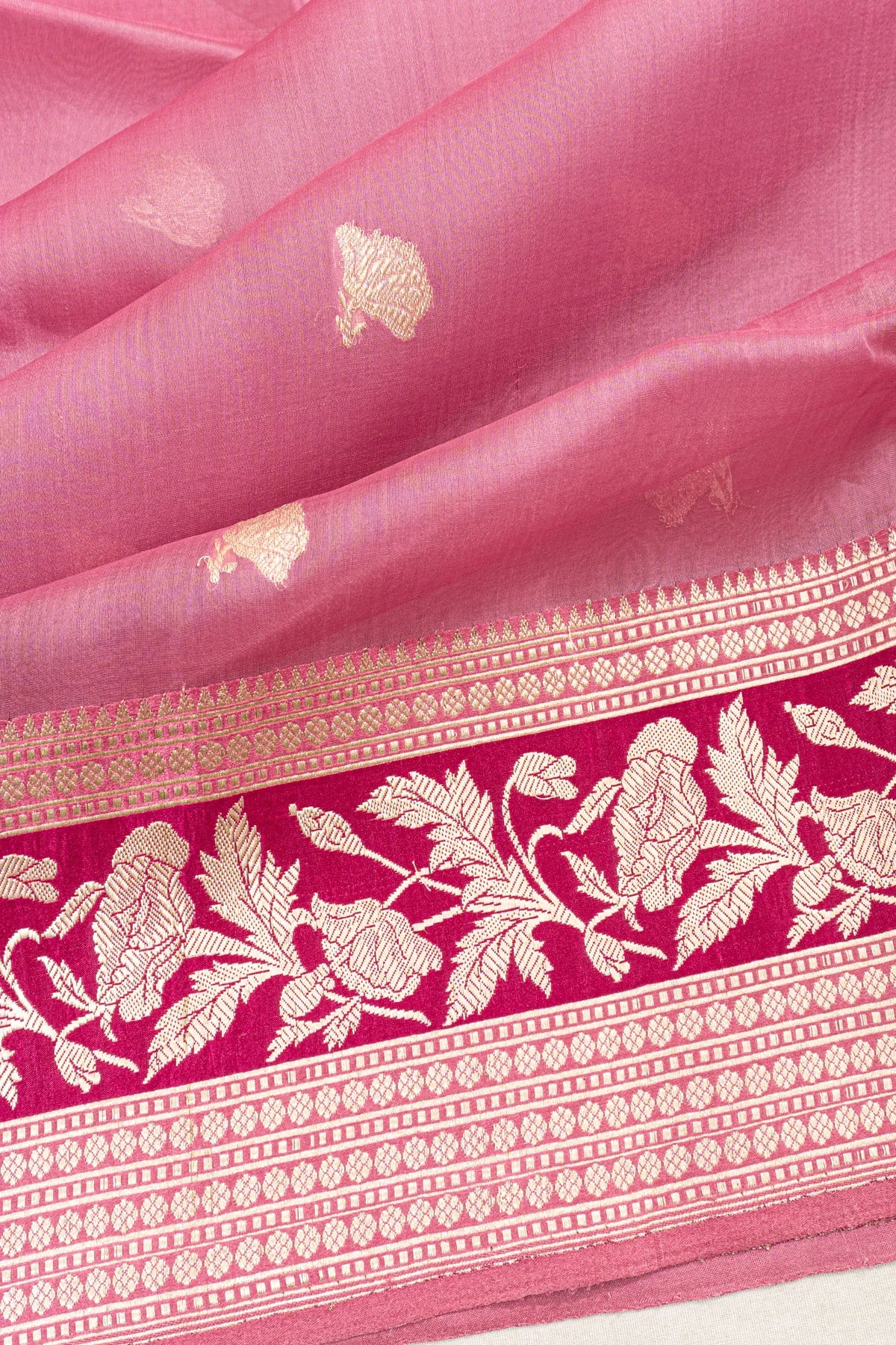 Banarasi Kora Organza Butta Pink Saree