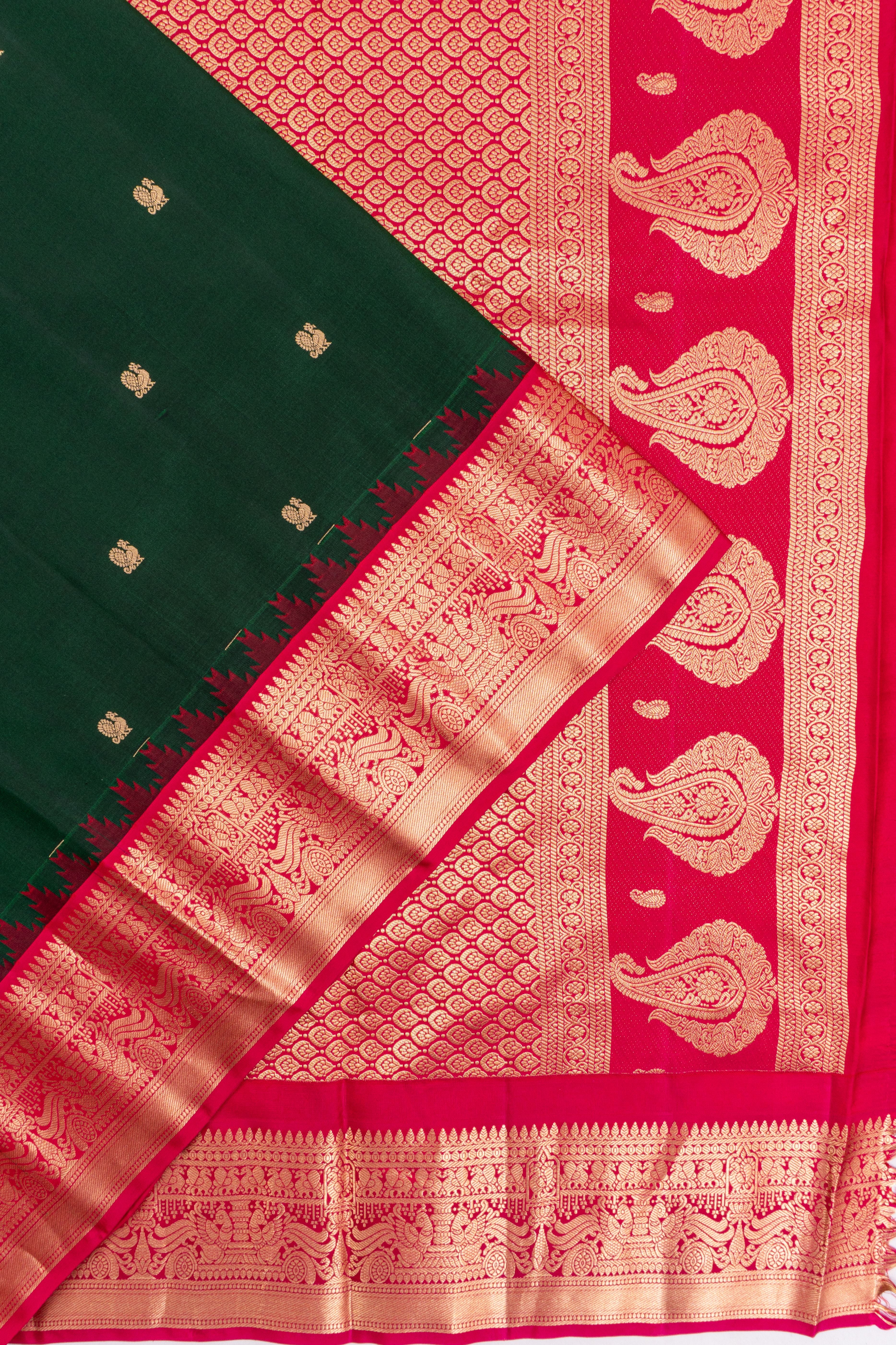 Gadwal Silk Butta Dark Green Saree